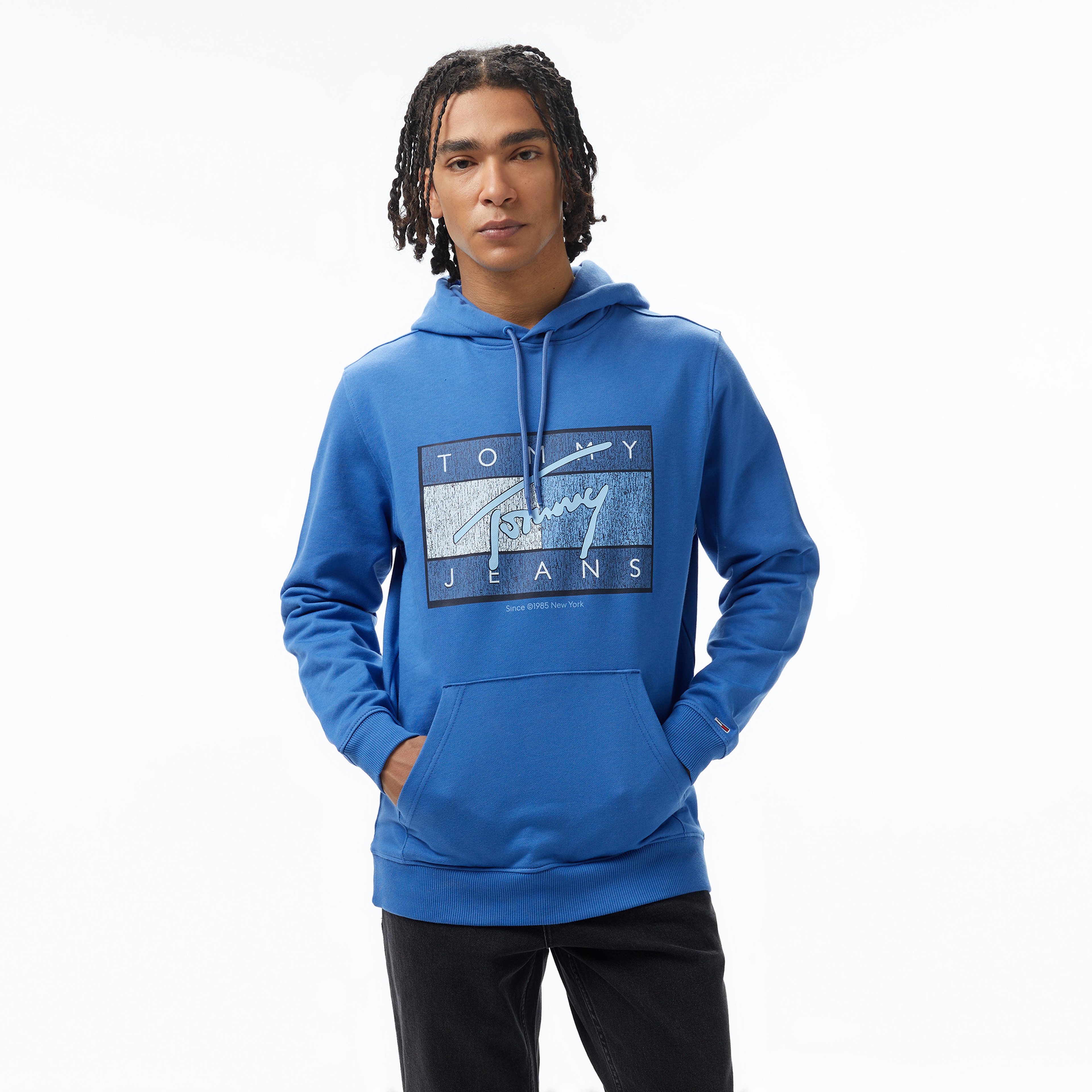 Tommy Jeans Reg Dna Flag Twist Hood Ext Erkek Mavi Sweatshirt