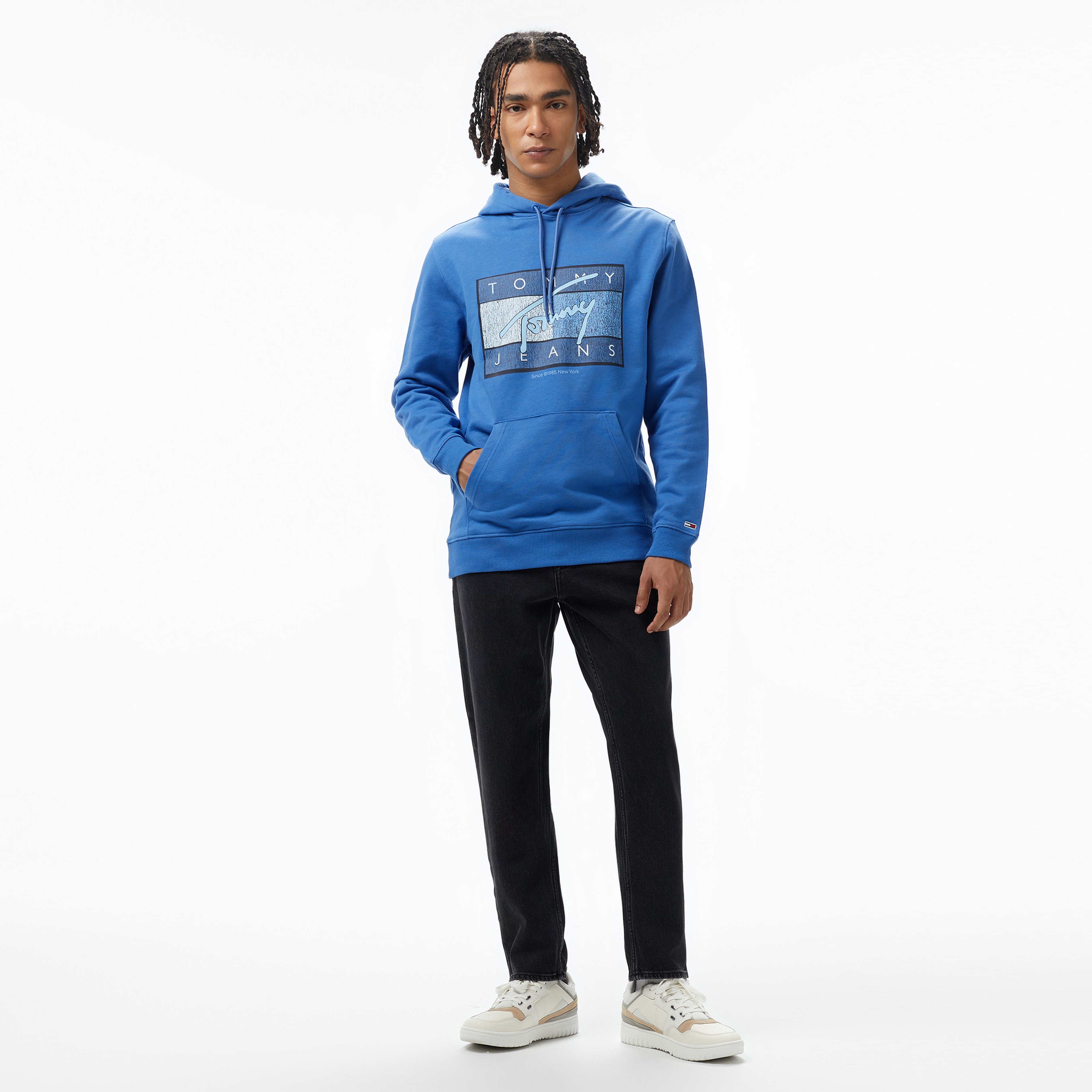 Tommy Jeans Reg Dna Flag Twist Hood Ext Erkek Mavi Sweatshirt