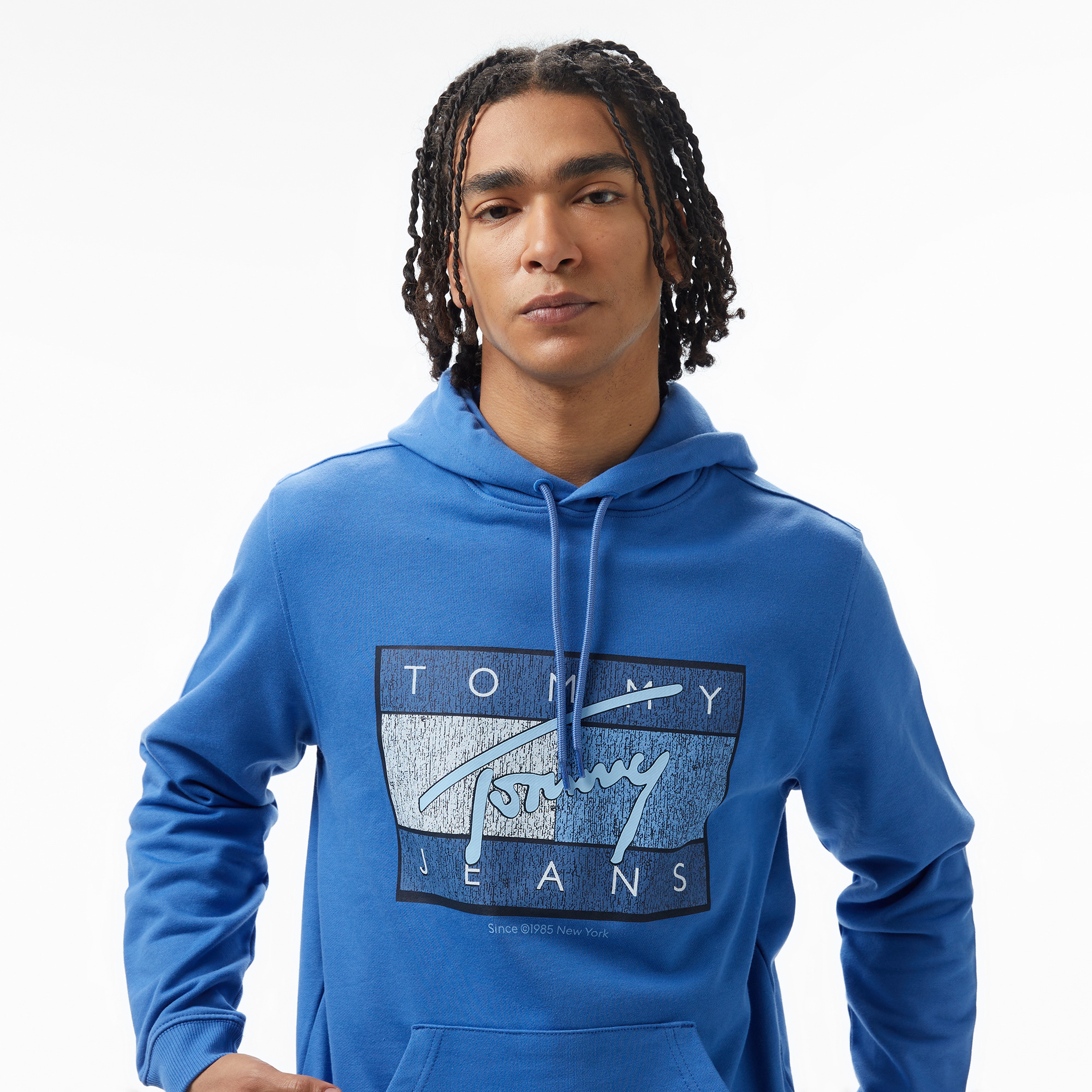 Tommy Jeans Reg Dna Flag Twist Hood Ext Erkek Mavi Sweatshirt