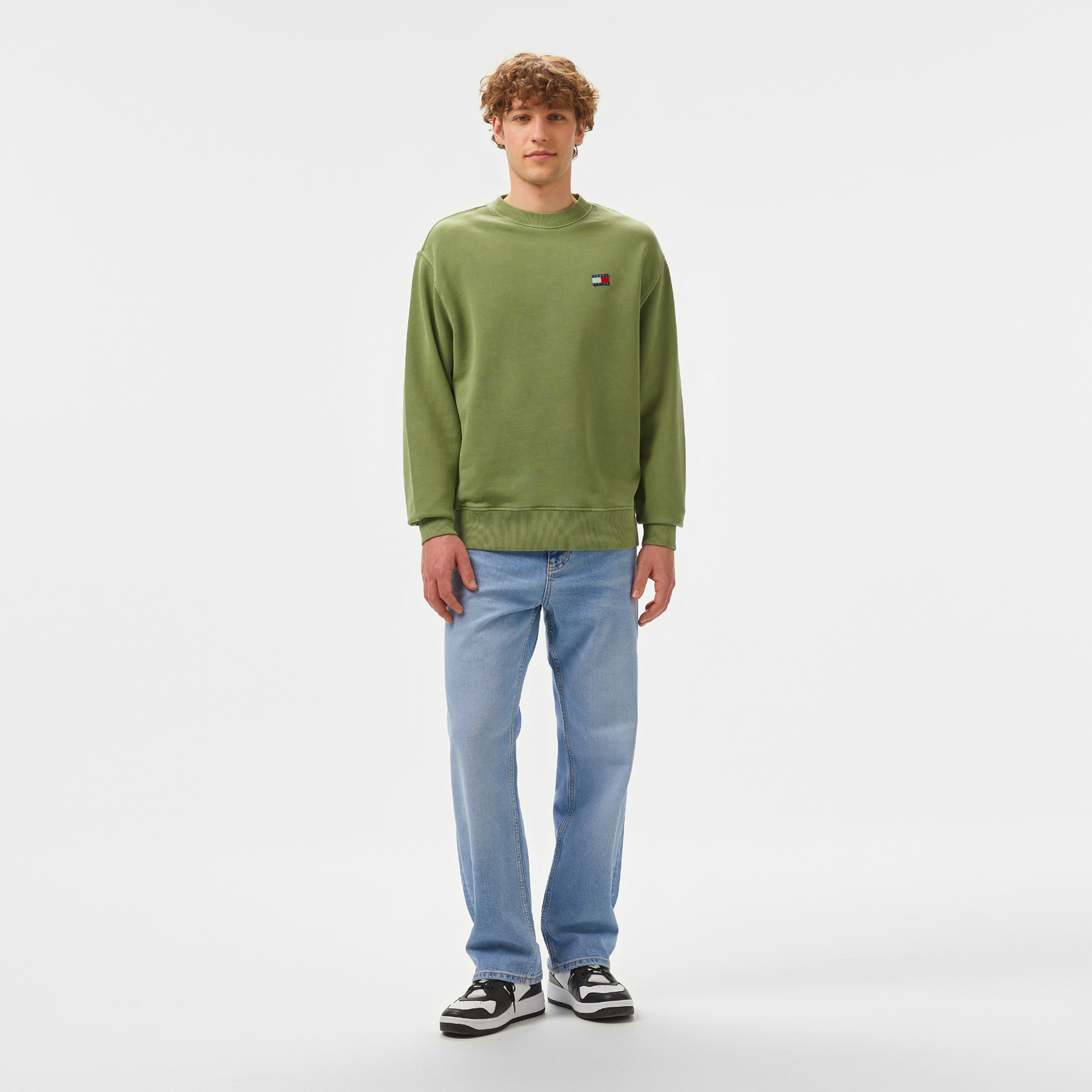 Tommy Jeans Rlx Tj Label Crew Ext Erkek Yeşil Sweatshirt