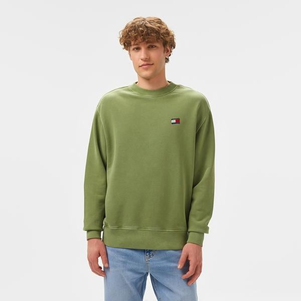 Tommy Jeans Rlx Tj Label Crew Ext Erkek Yeşil Sweatshirt