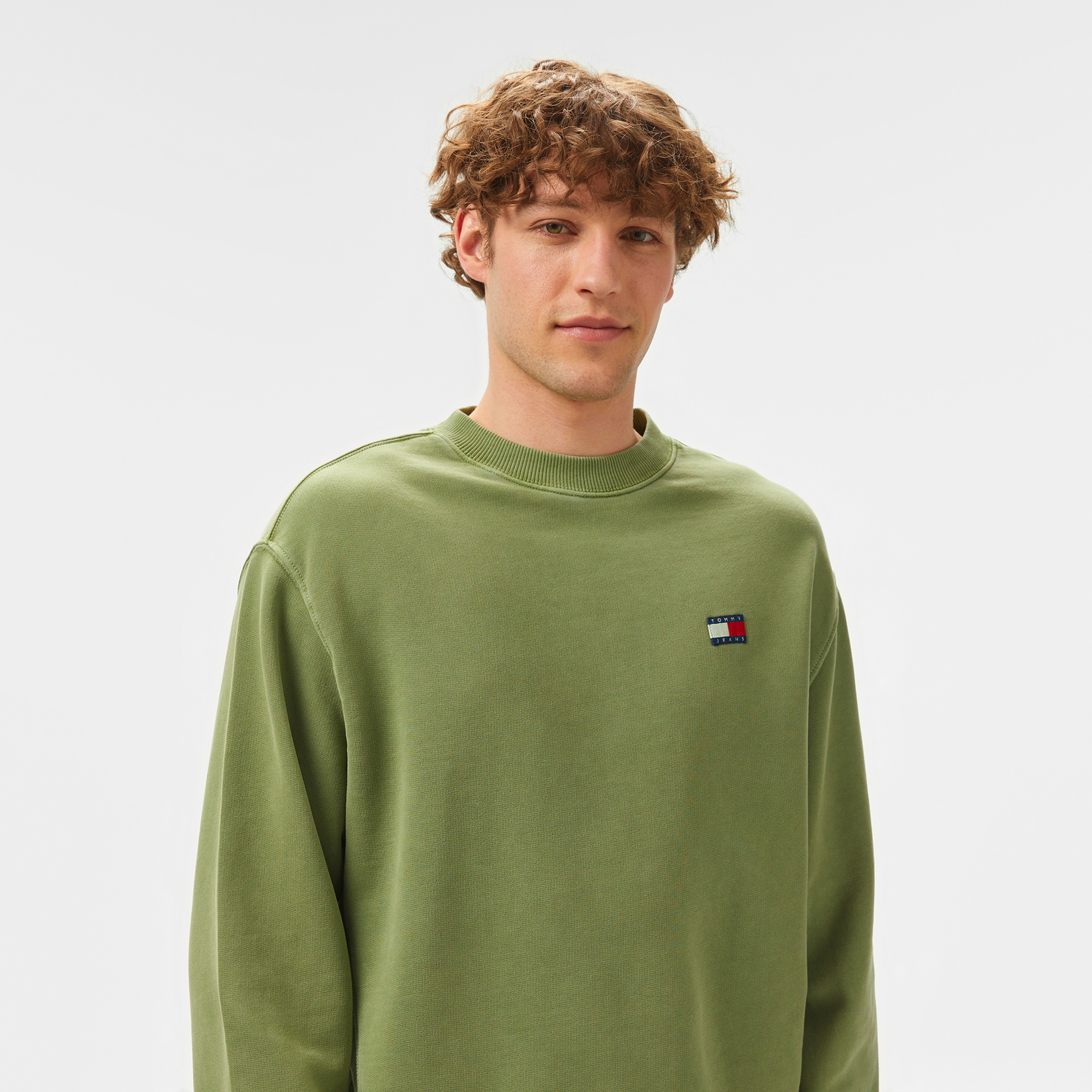 Tommy Jeans Rlx Tj Label Crew Ext Erkek Yeşil Sweatshirt