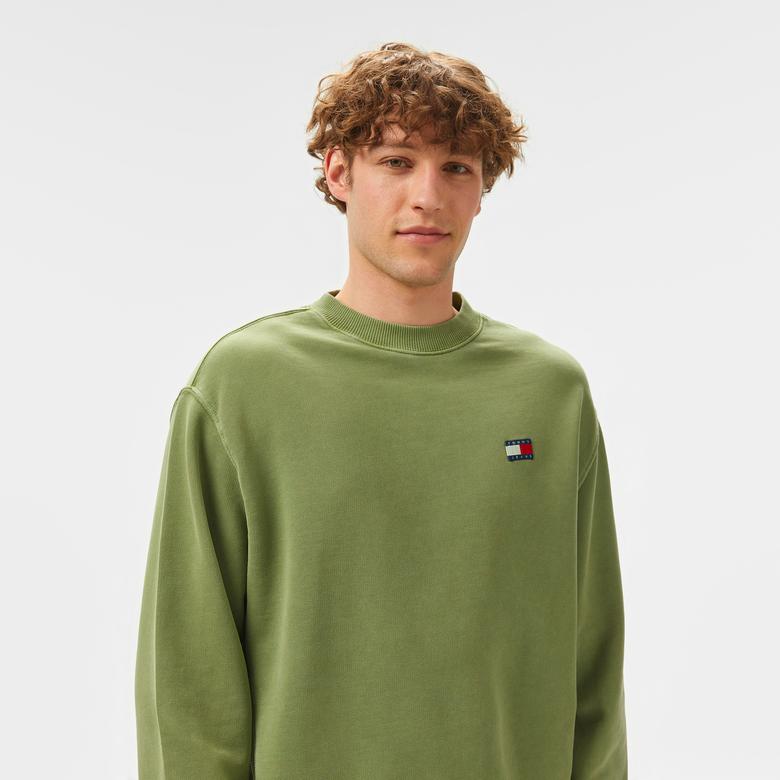 Tommy Jeans Rlx Tj Label Crew Ext Erkek Yeşil Sweatshirt