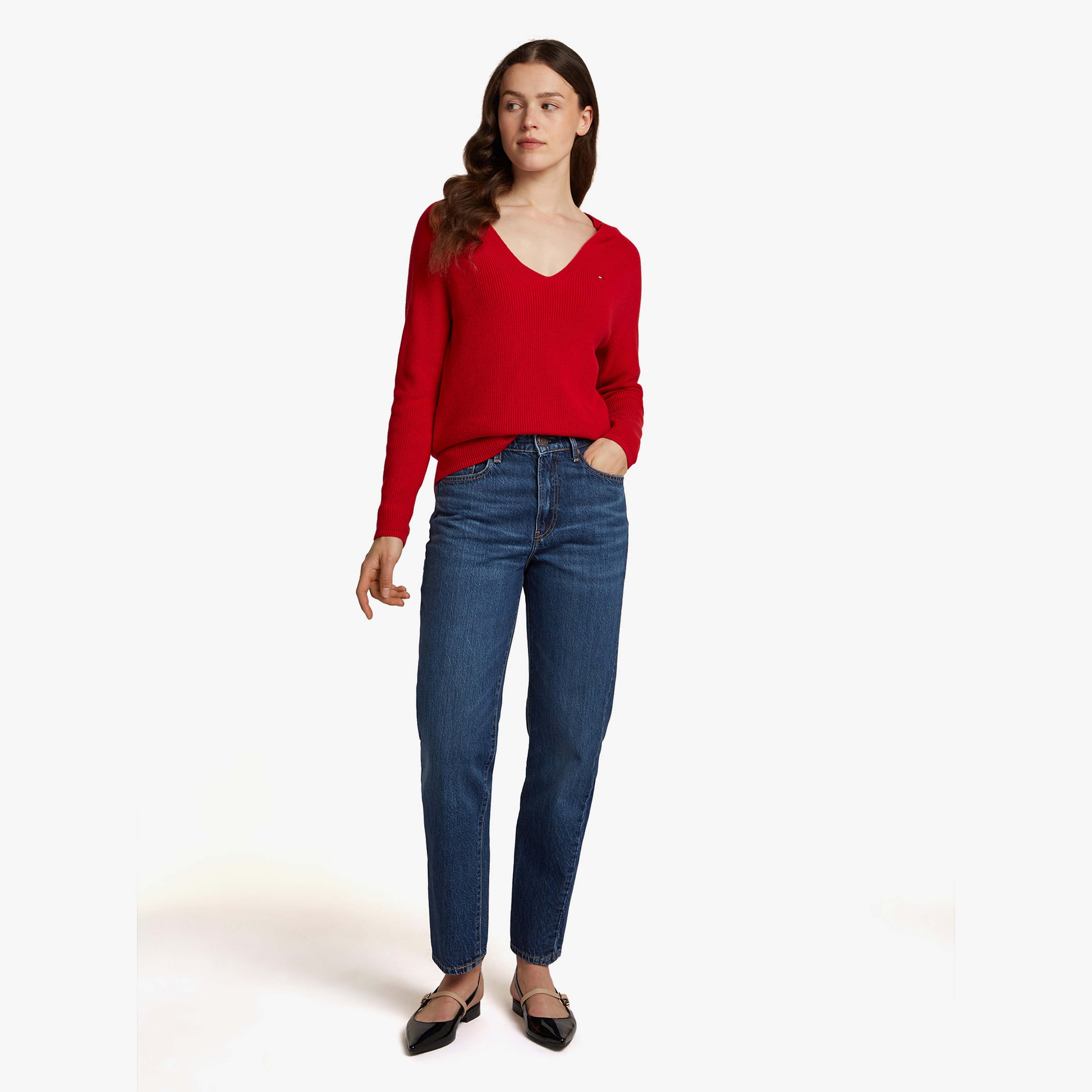 Tommy Hilfiger Co Cardi Stitch V-Nk Kadın Kırmızı Kazak