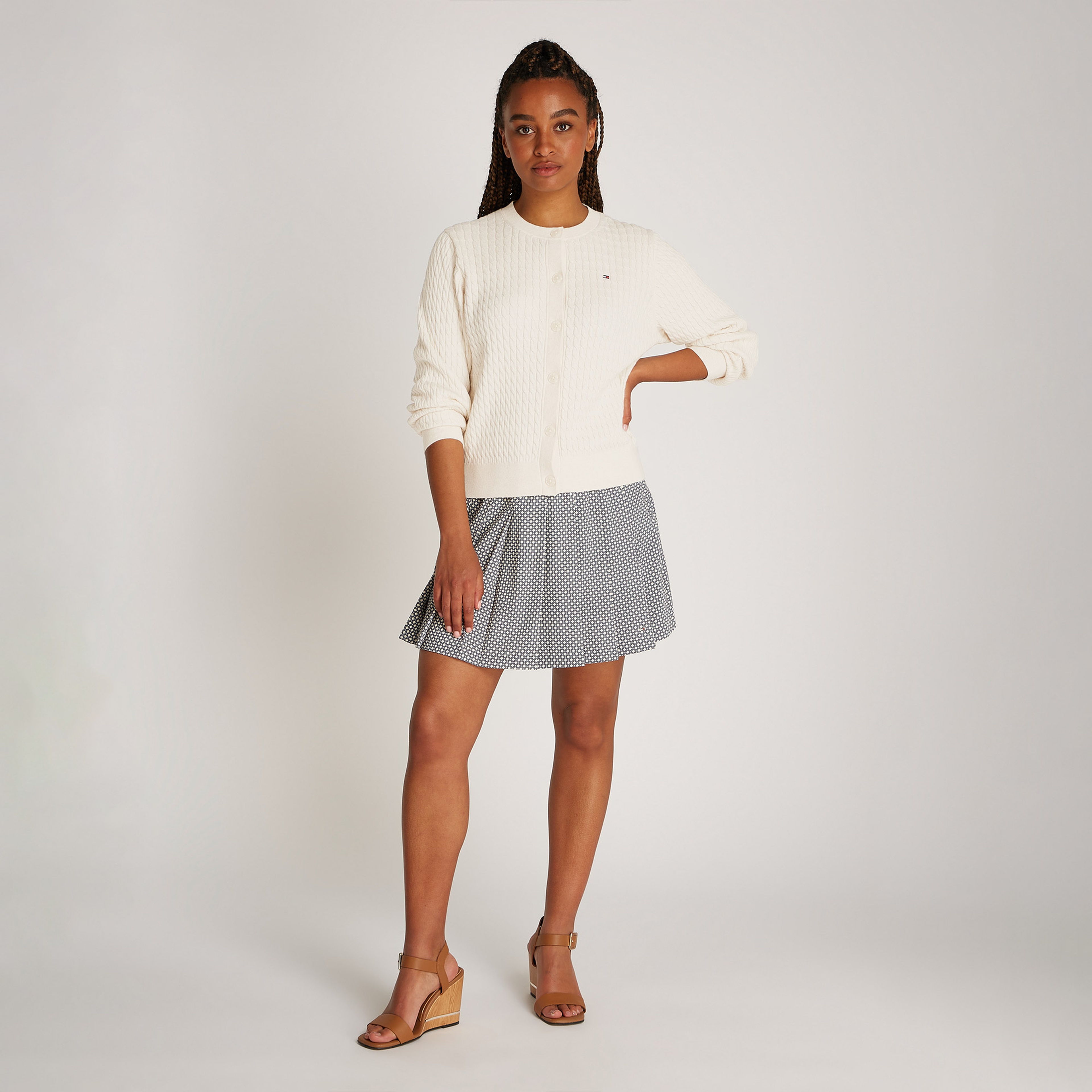 Tommy Hilfiger Co Cable Fine Gg C-Nk Cardi Kadın Bej Kazak