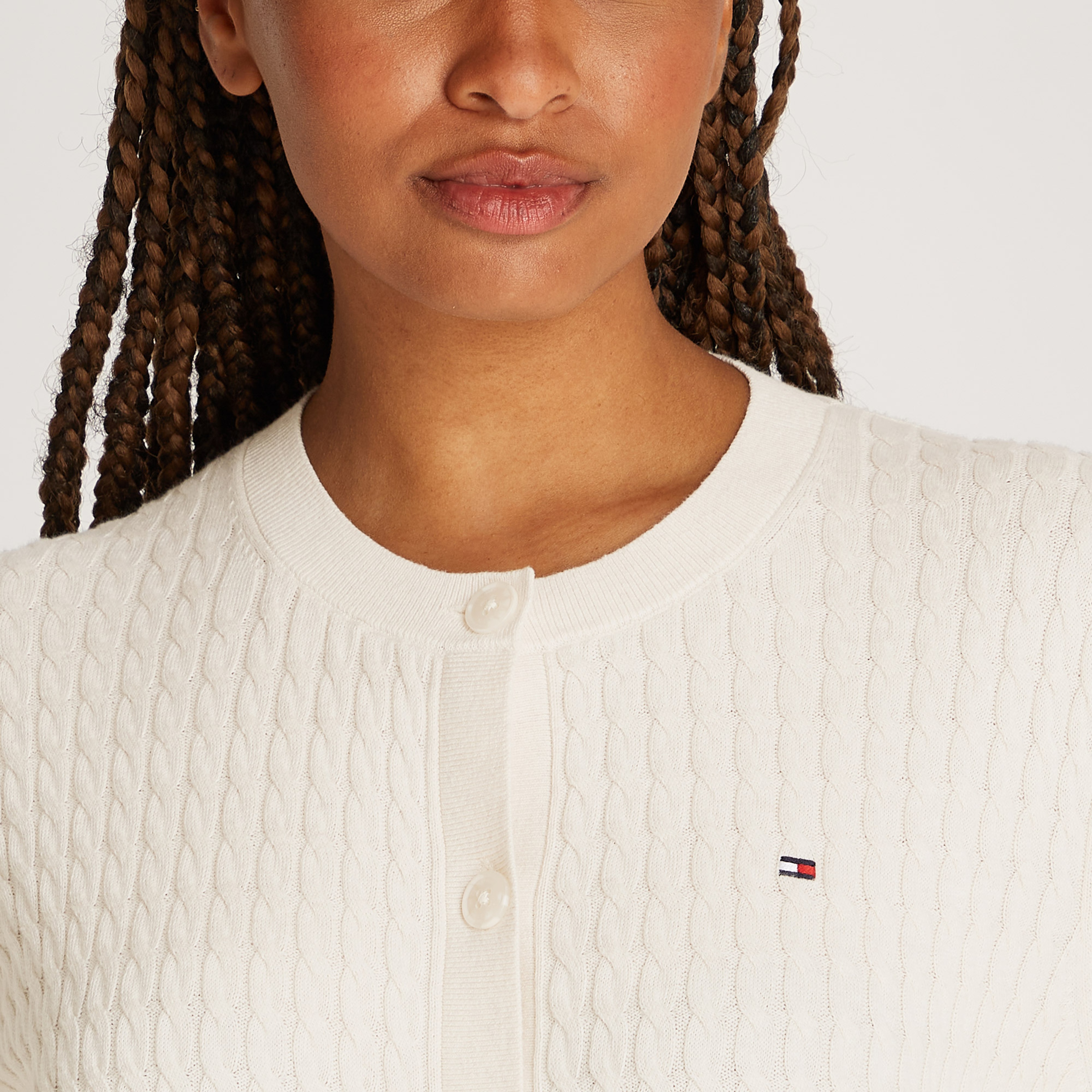 Tommy Hilfiger Co Cable Fine Gg C-Nk Cardi Kadın Bej Kazak