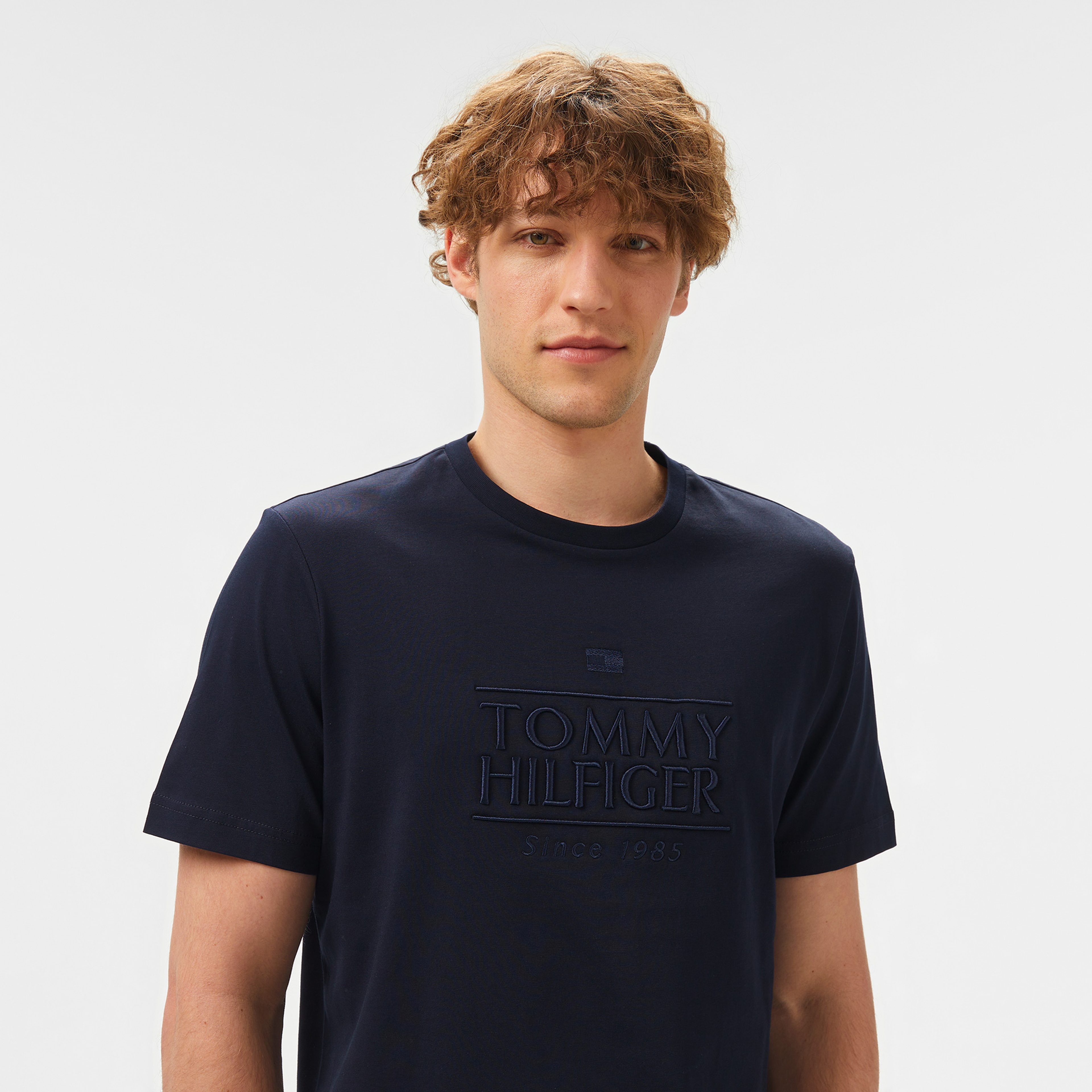 Tommy Hilfiger Embroidery Logo Erkek Mavi T-Shirt