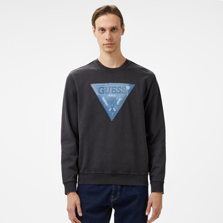 Guess Triangle Patch Brushed 450 Erkek Siyah Sweatshirt