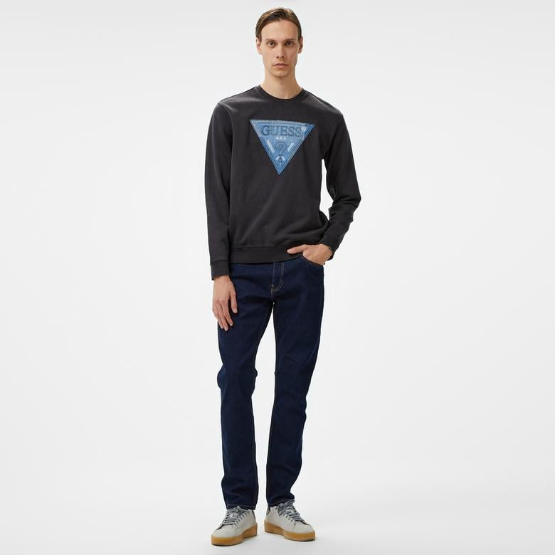 Guess Triangle Patch Brushed 450 Erkek Siyah Sweatshirt