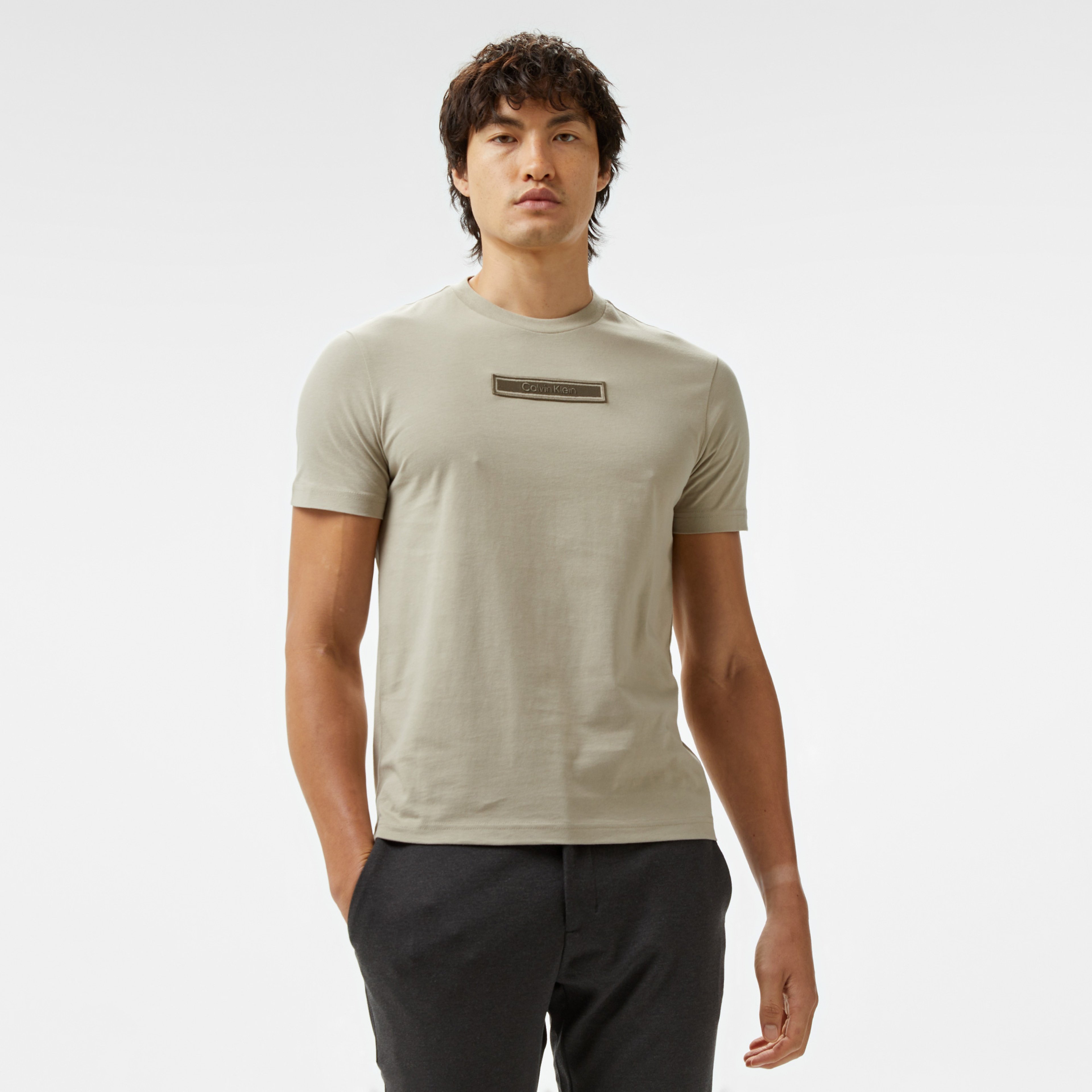 Calvin Klein Embroidered Logo Peached Erkek Bej T-Shirt