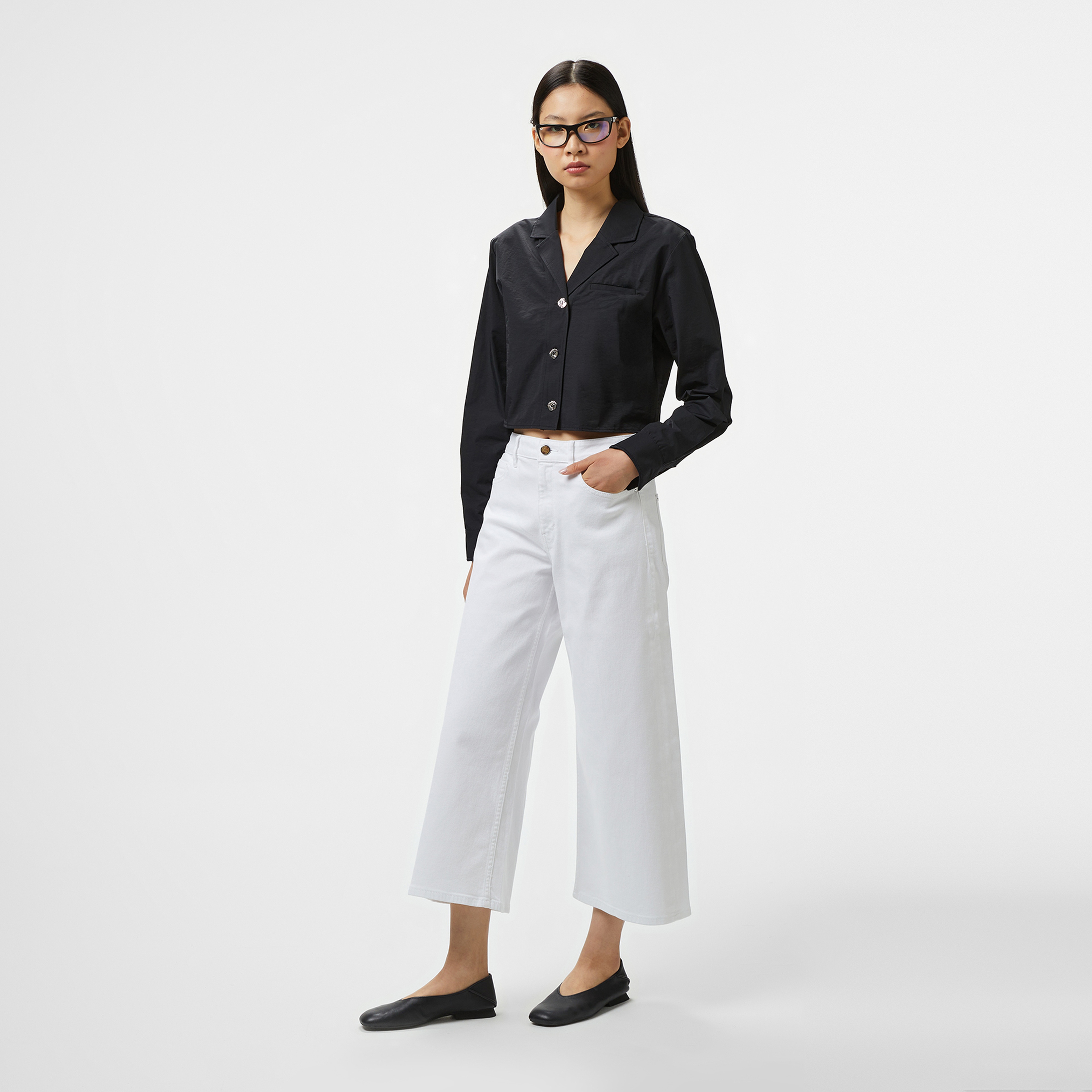 Guess Bellflower Crop Wide  Kadın Beyaz Jean