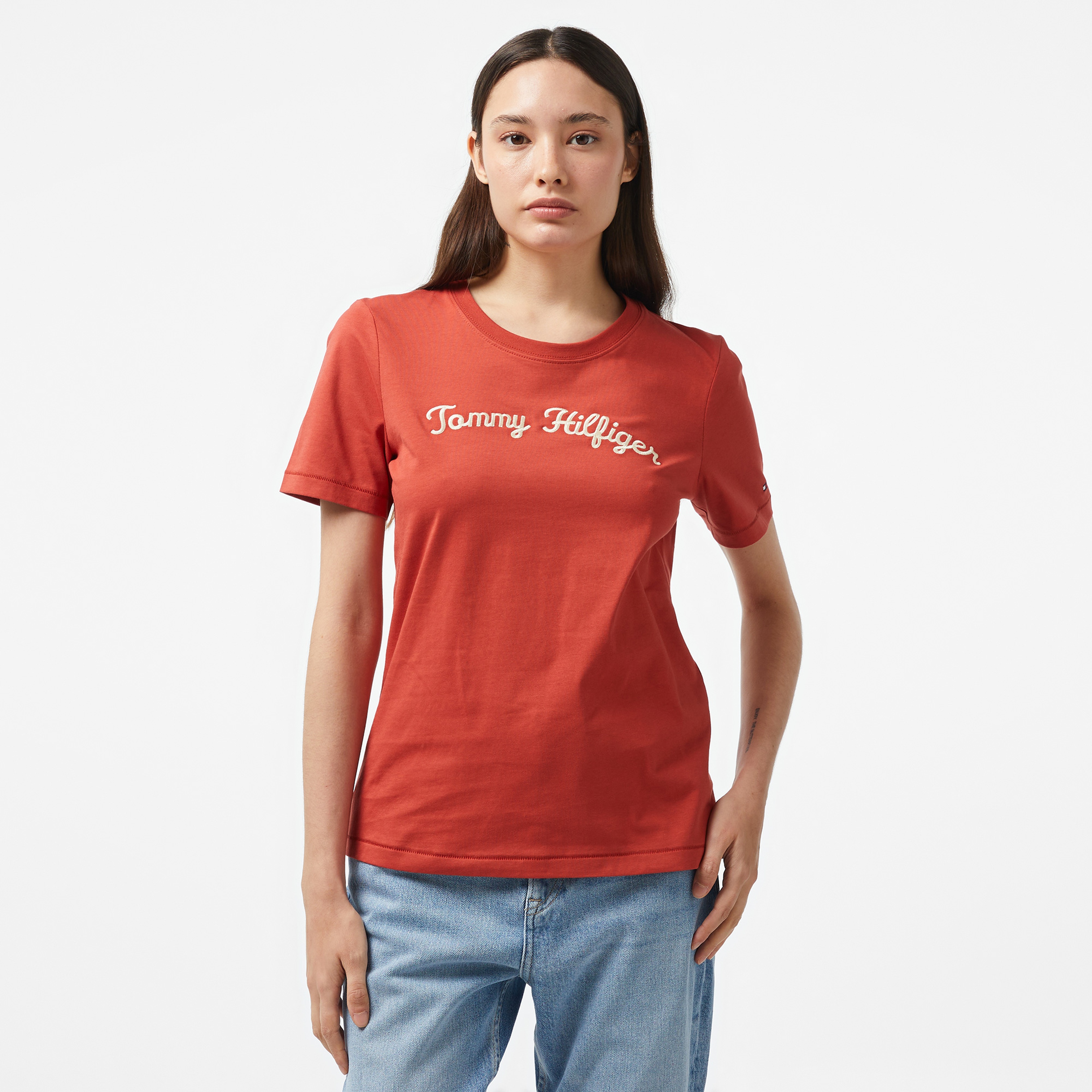 Tommy Hilfiger Script Kadın Kırmızı T-Shirt
