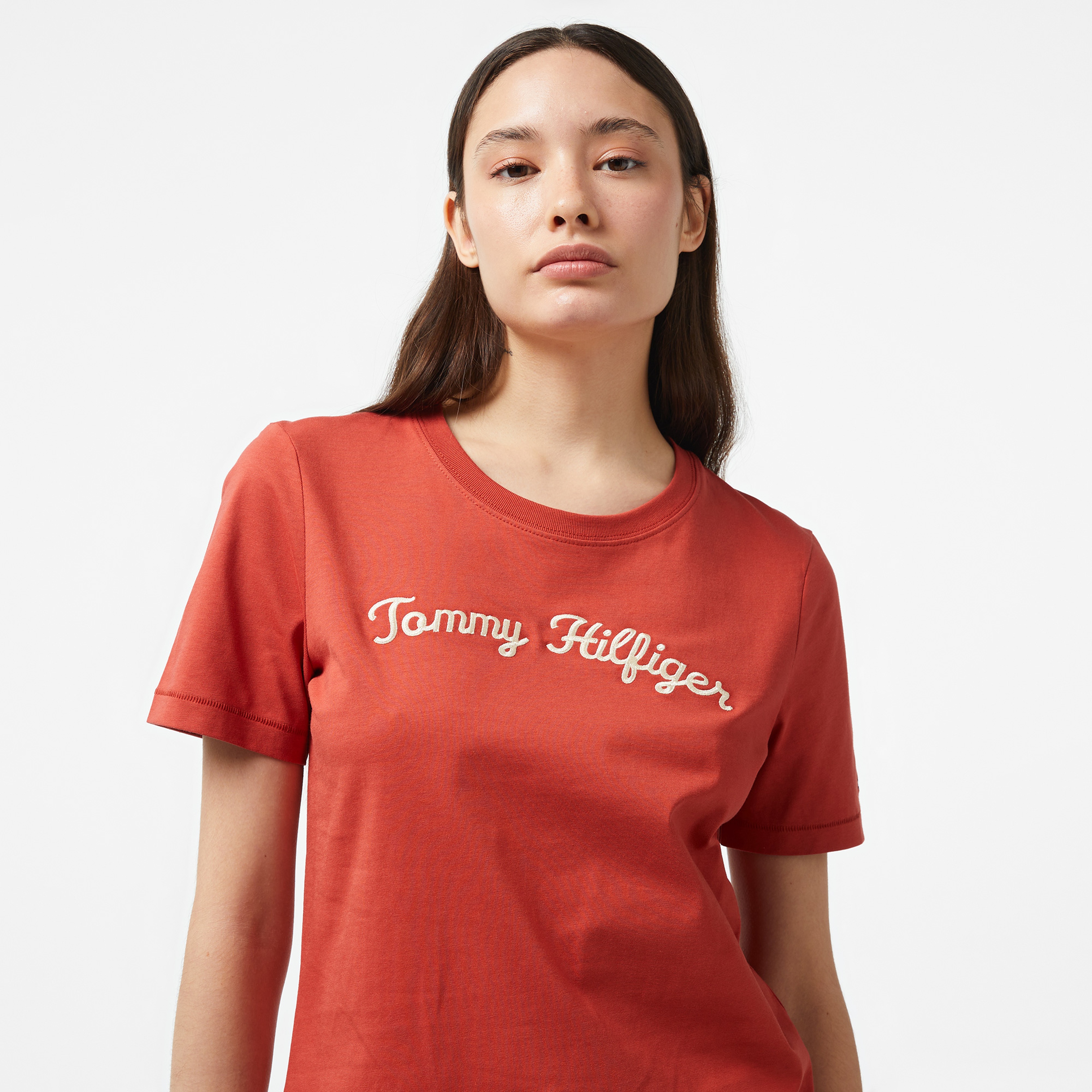 Tommy Hilfiger Script Kadın Kırmızı T-Shirt