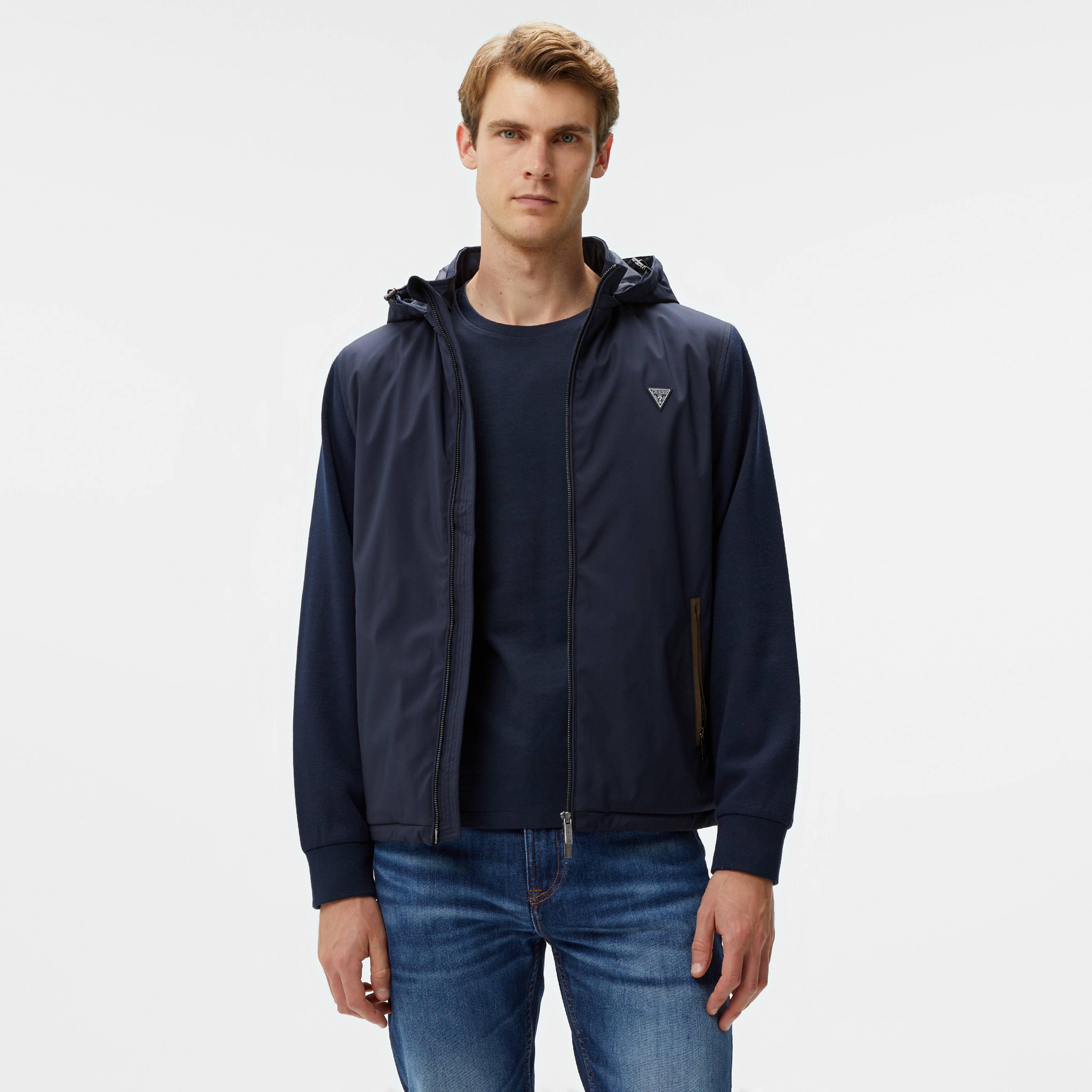 Guess Knitted Windbreaker Warm Touch Erkek Lacivert Rüzgarlık