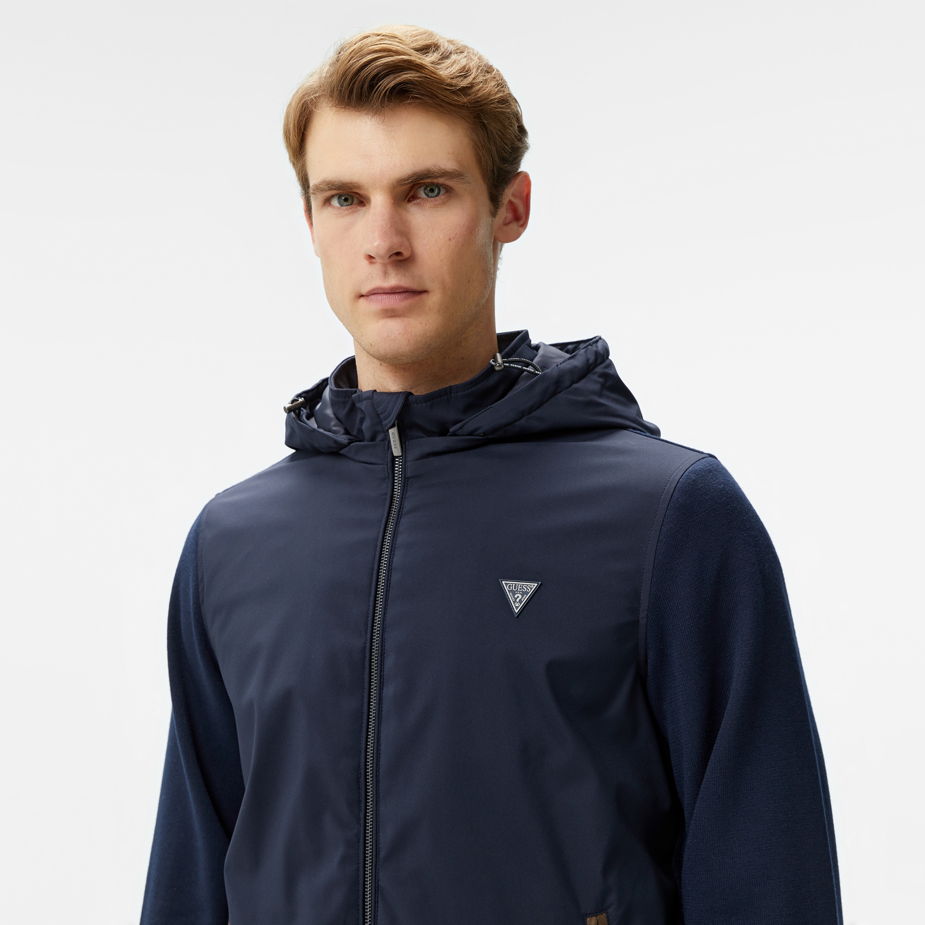 Guess Knitted Windbreaker Warm Touch Erkek Lacivert Rüzgarlık