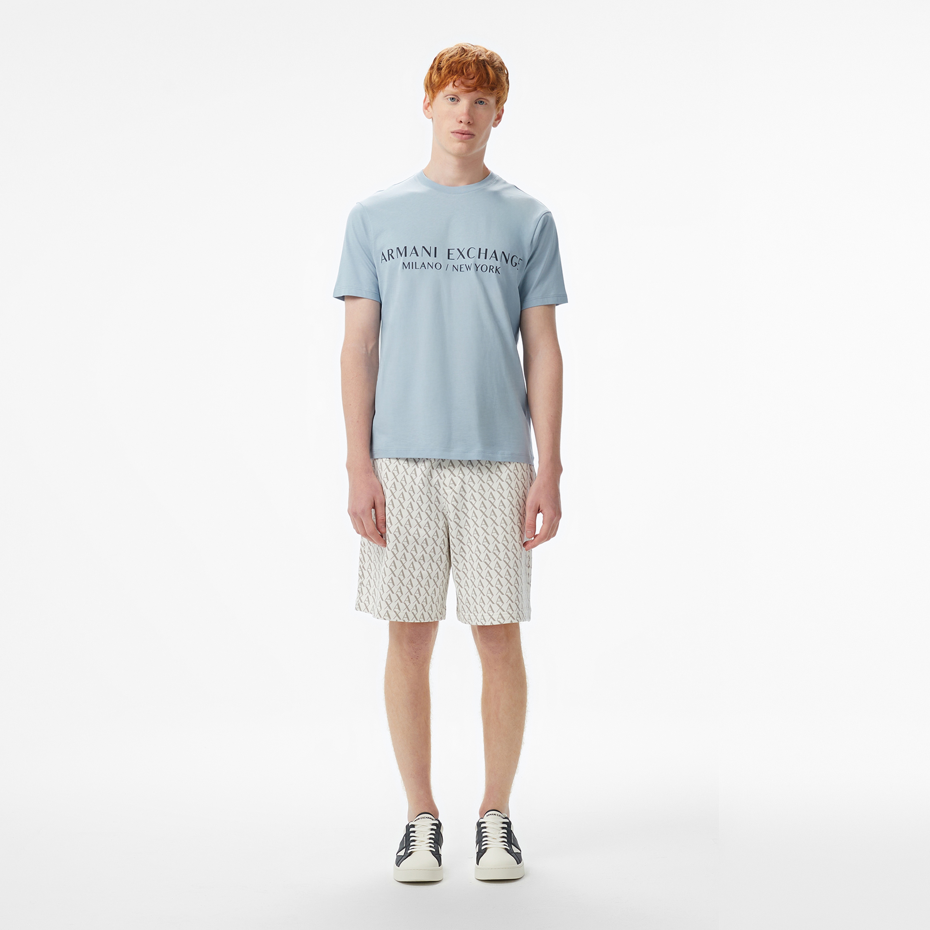 Armani Exchange Erkek Mavi Bisiklet Yaka T-Shirt