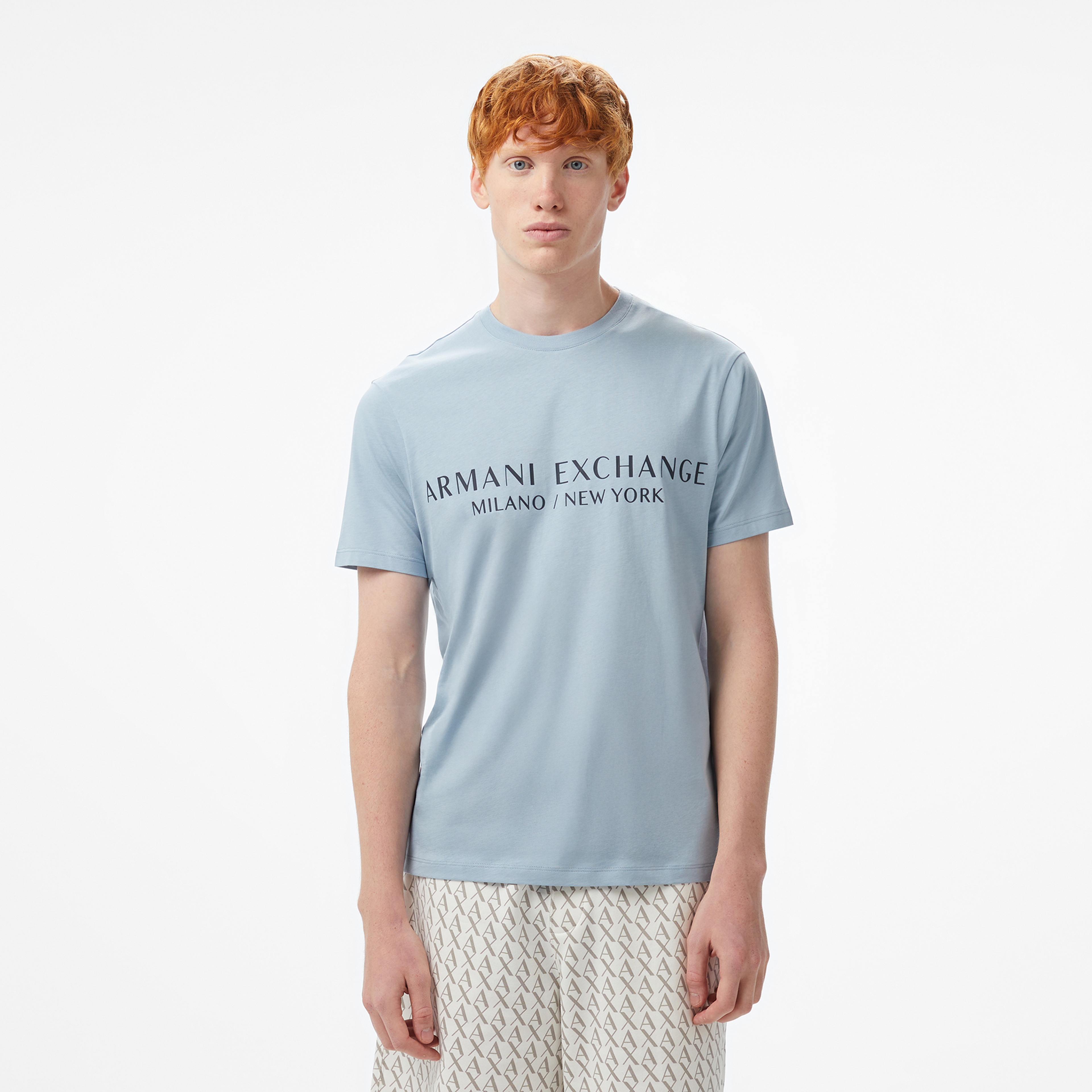 Armani Exchange Erkek Mavi Bisiklet Yaka T-Shirt