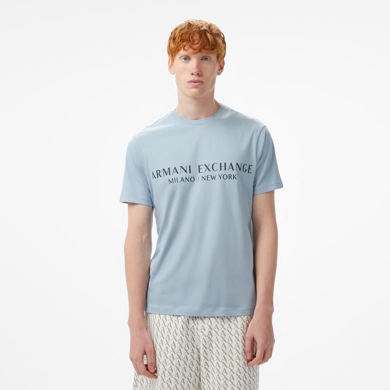 Armani Exchange Erkek Mavi Bisiklet Yaka T-Shirt