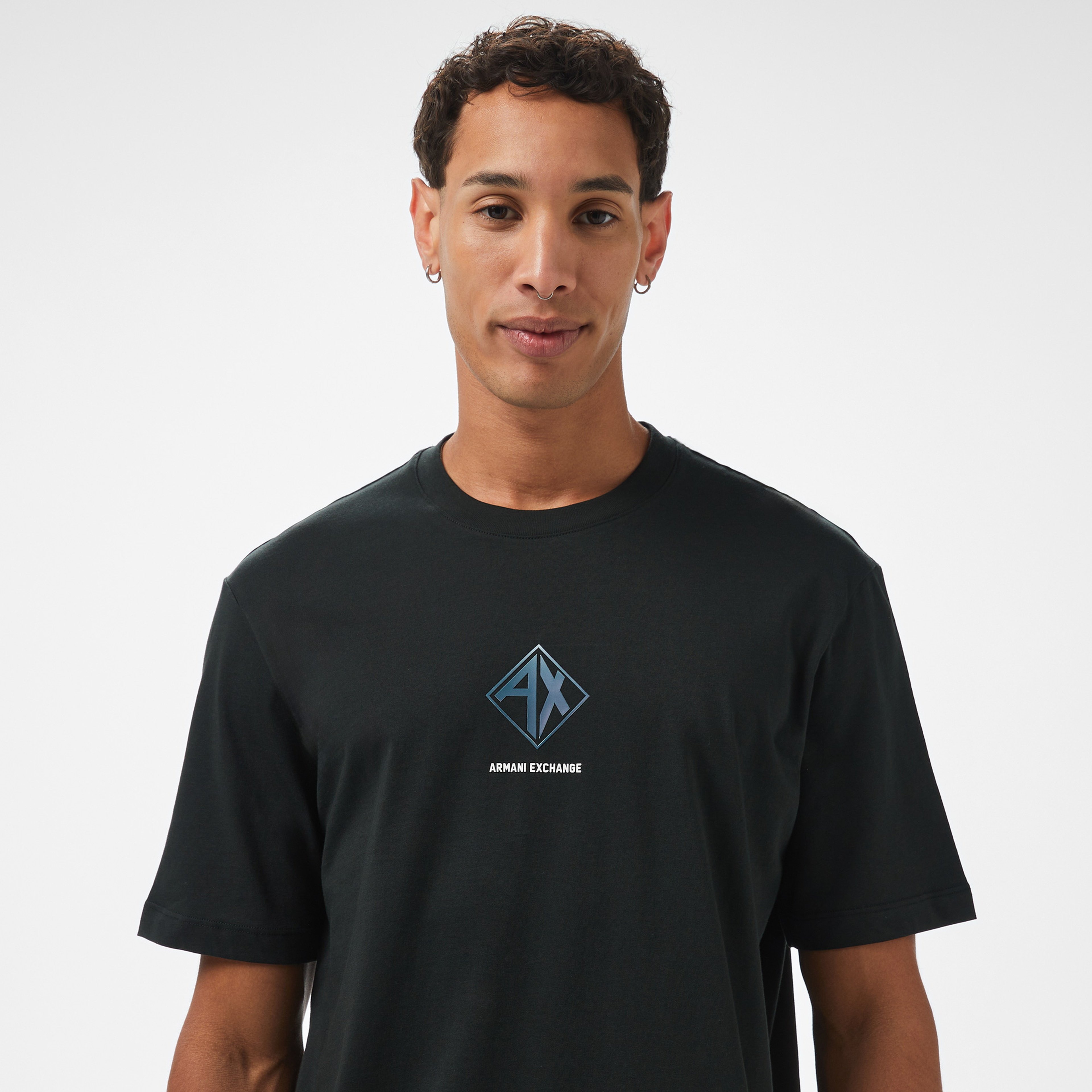 Armani Exchange Erkek Mavi Bisiklet Yaka T-Shirt