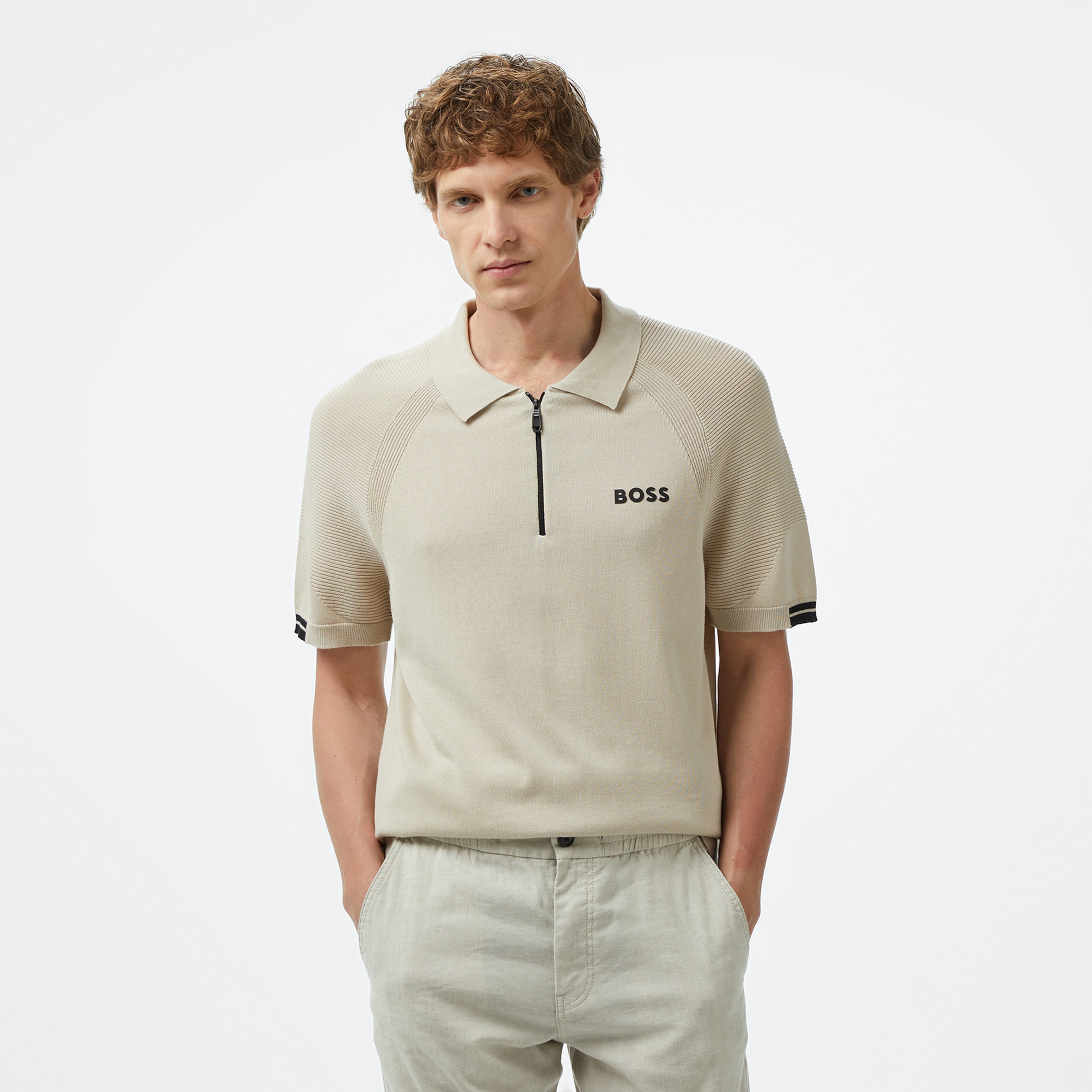 BOSS Perform Max PL Erkek Bej Polo