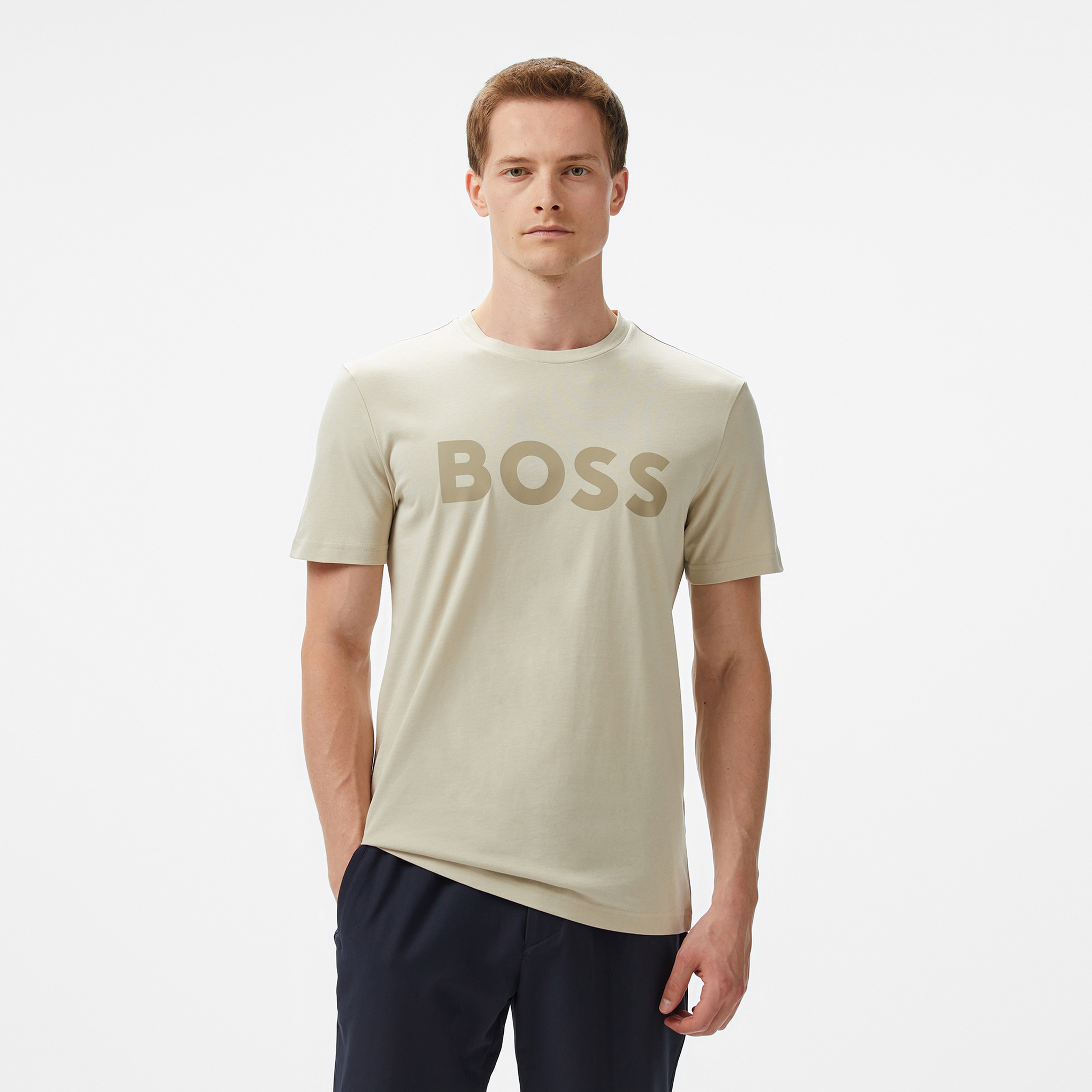 Boss Thinking Erkek Bej T-Shirt