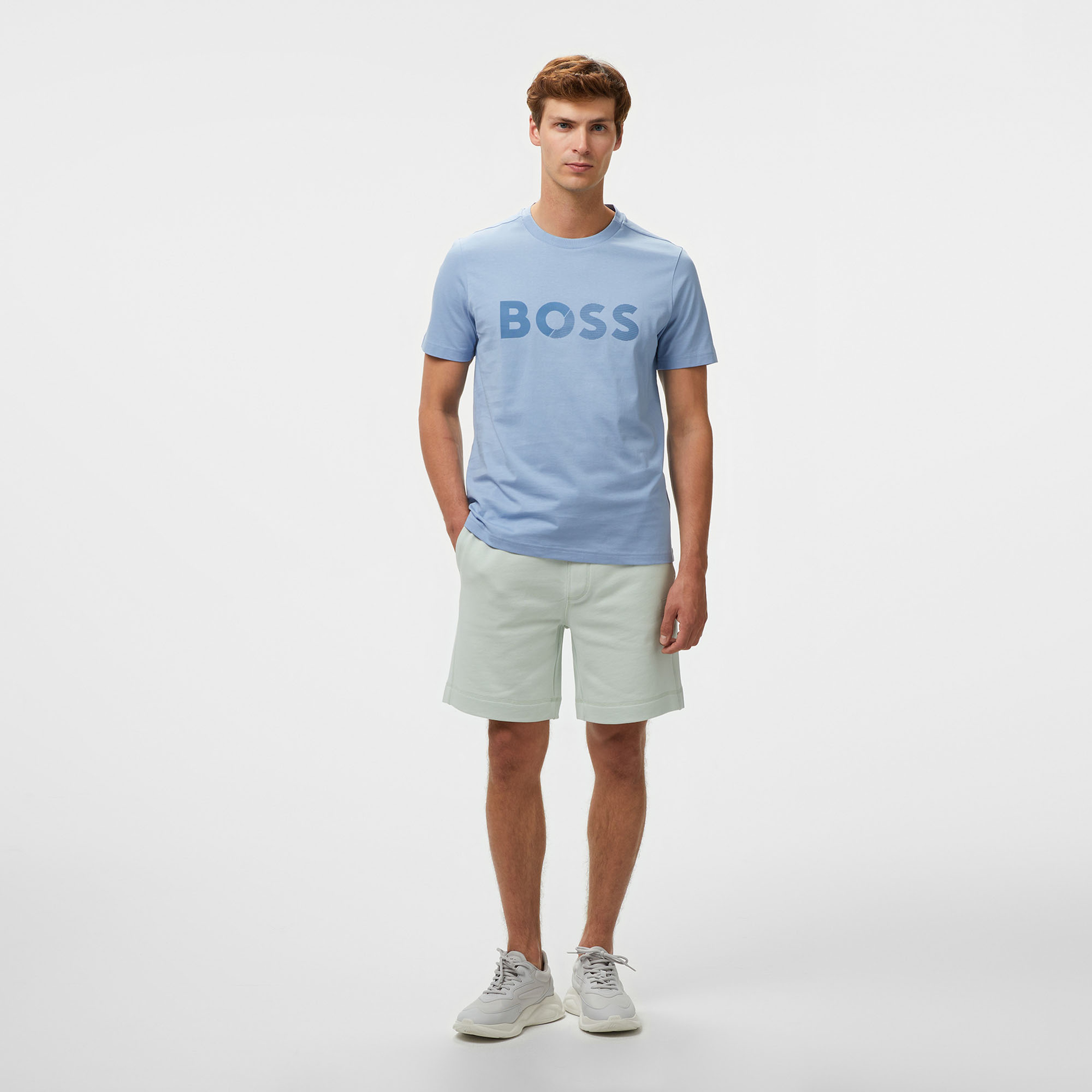 Boss Tee Tape Logo Erkek Mavi T-Shirt