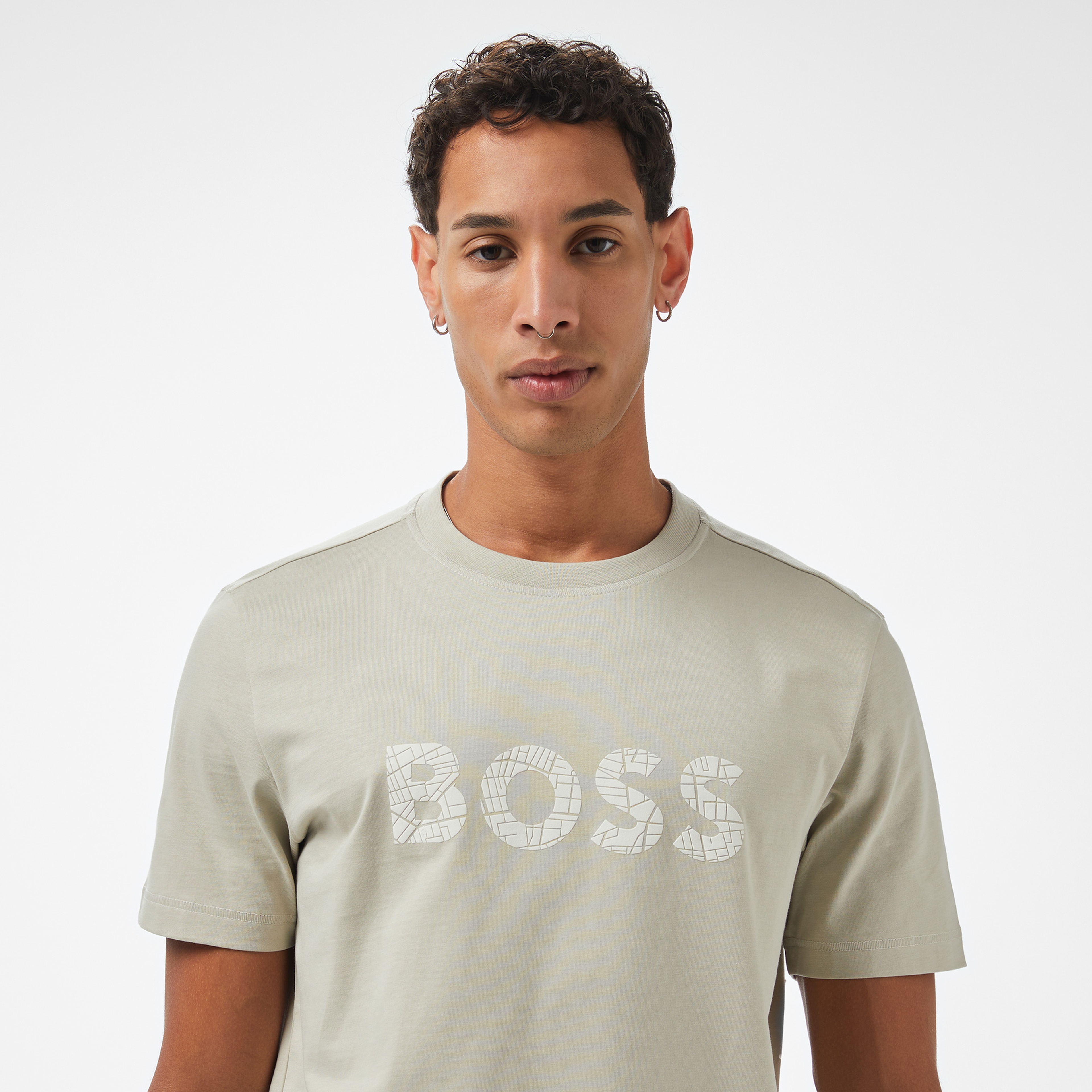 Boss Te Logotexture Erkek Bej T-Shirt