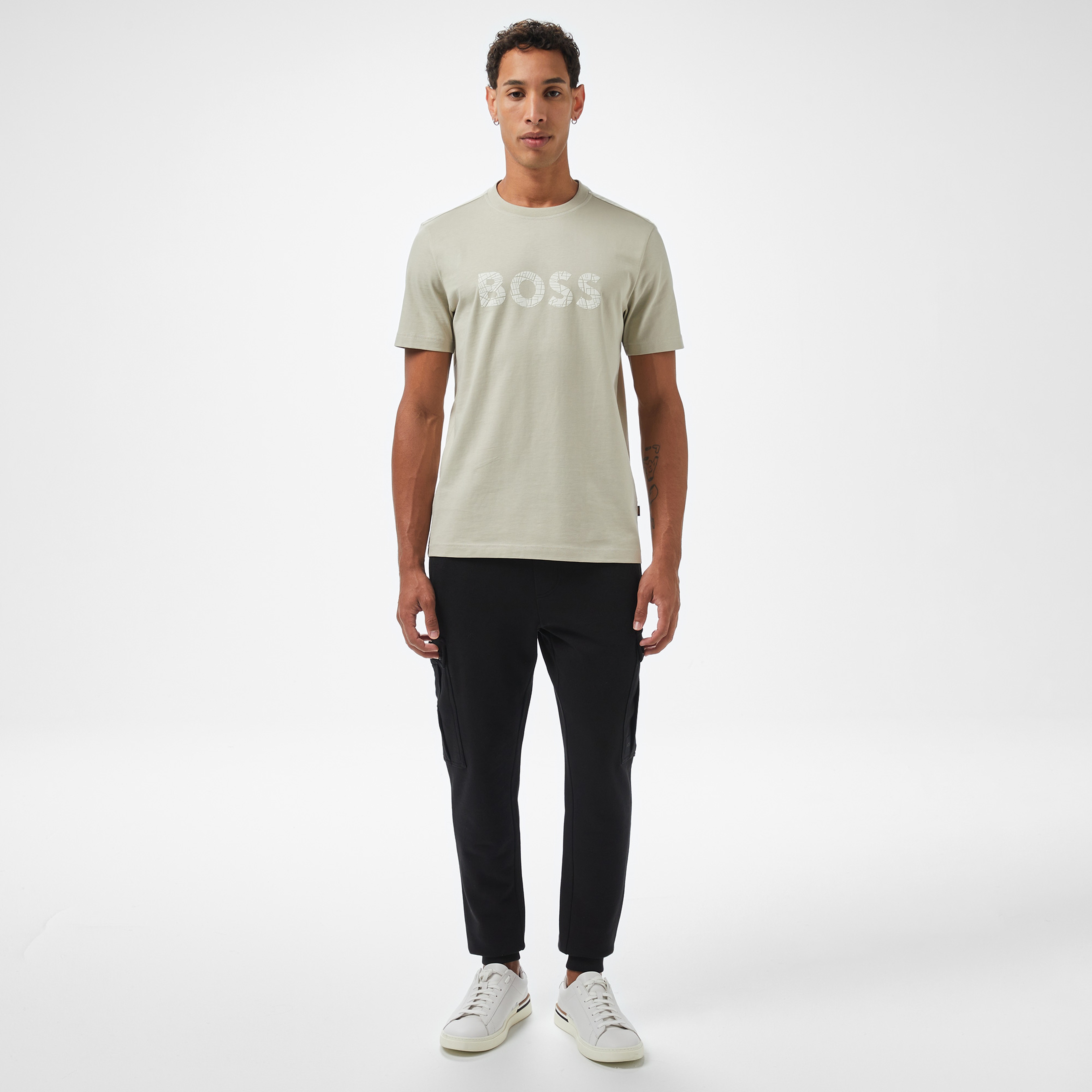 Boss Te Logotexture Erkek Bej T-Shirt