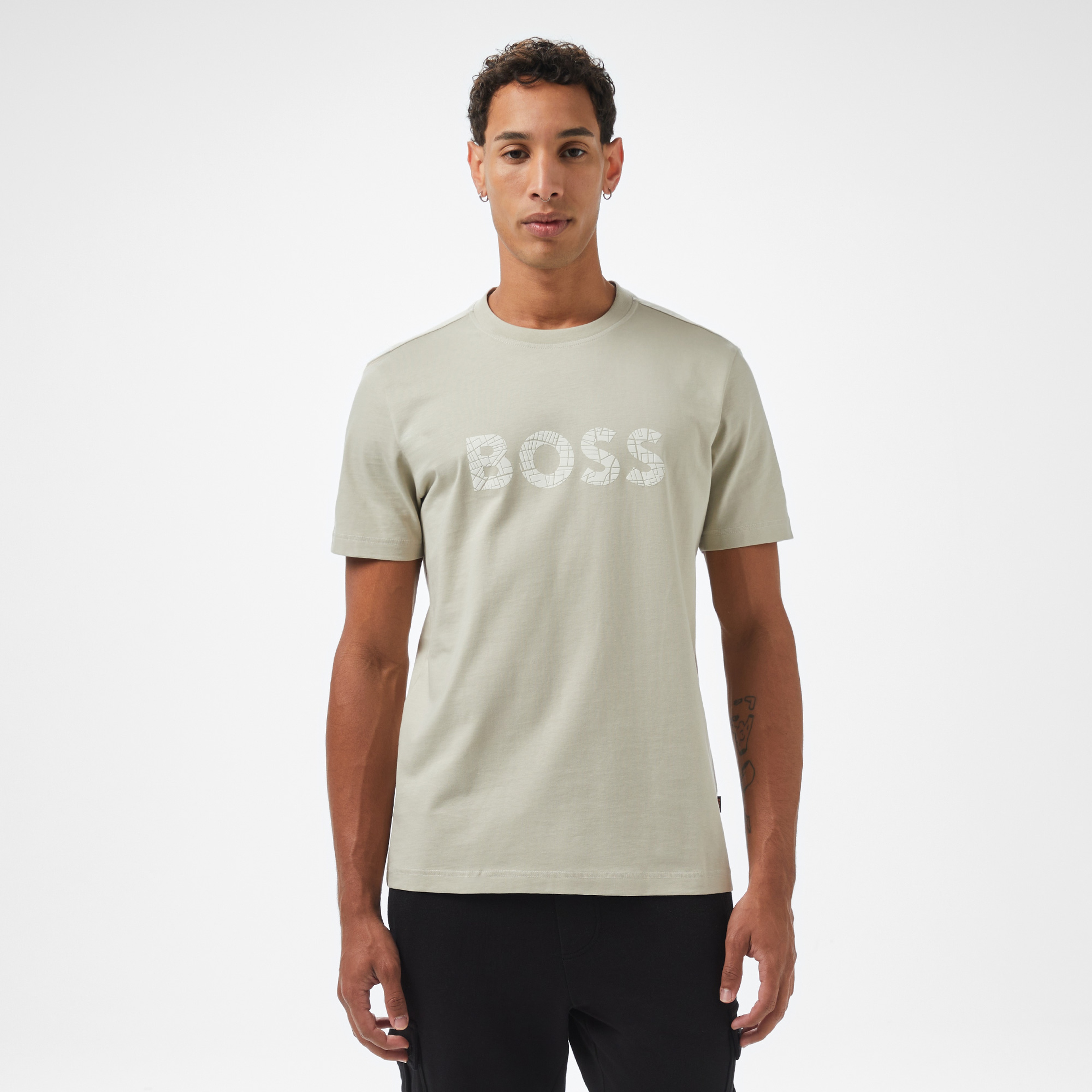 Boss Te Logotexture Erkek Bej T-Shirt