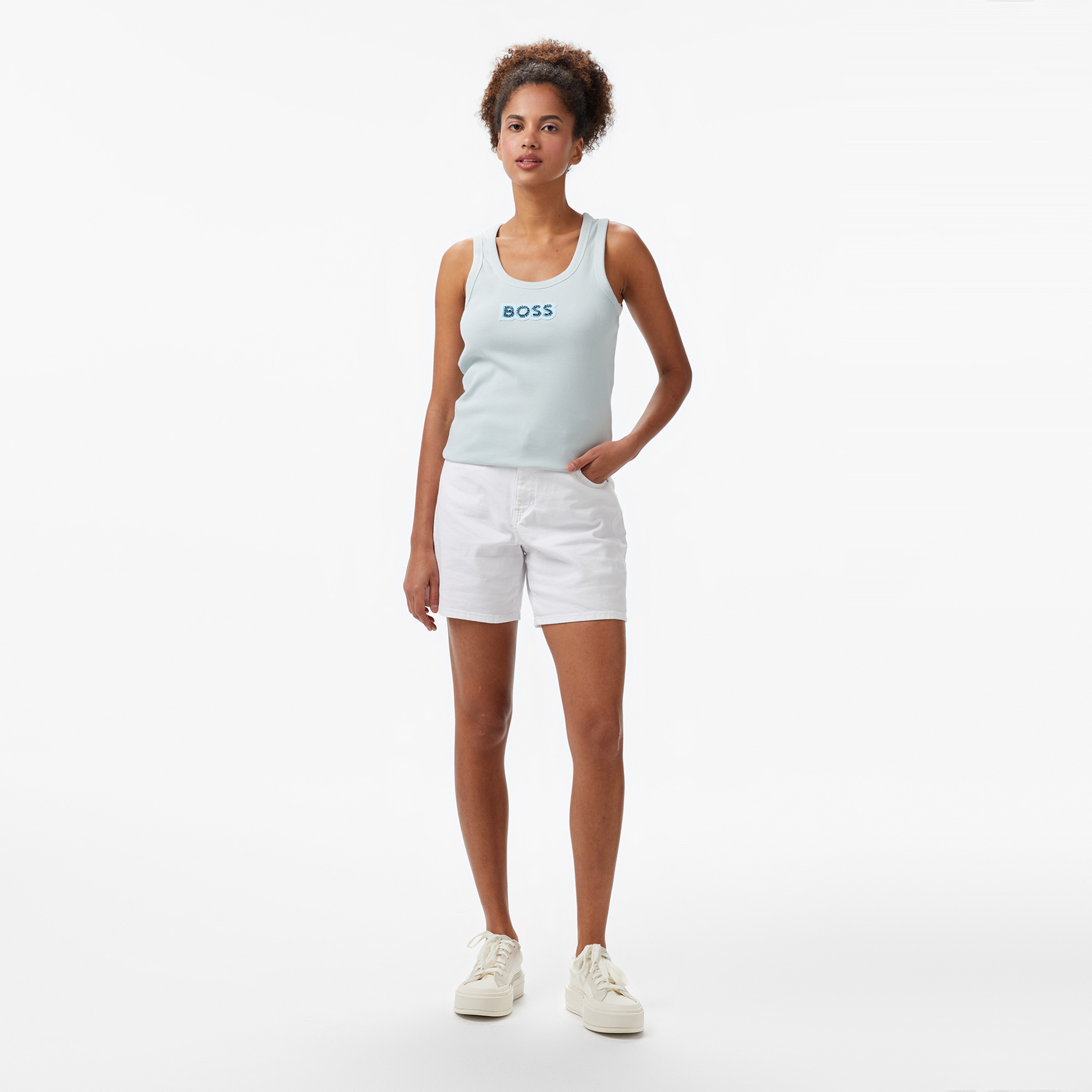 Boss Ematite2 Stonebadg Kadın Mavi Kolsuz T-Shirt