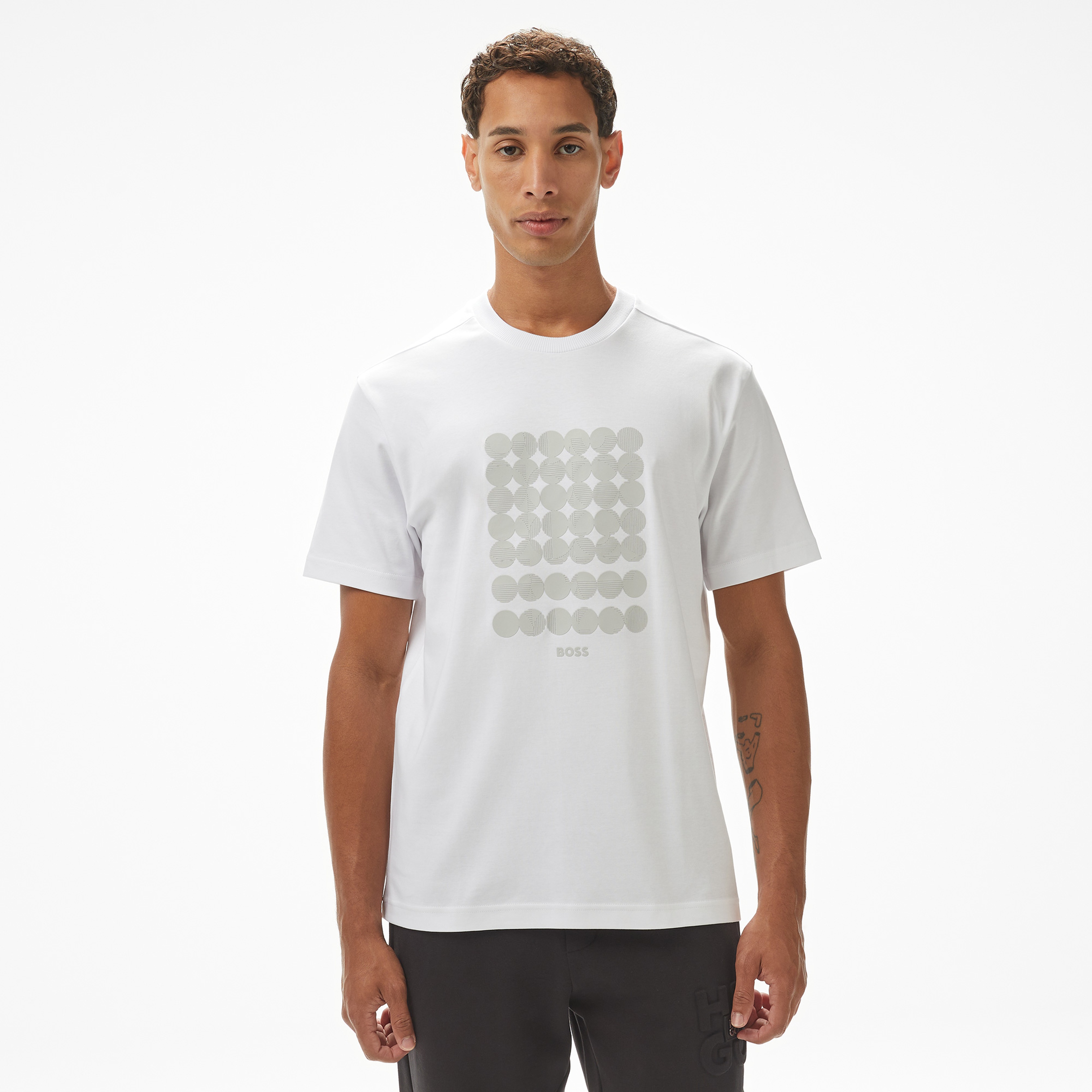 Boss Tee Print Striped C Erkek Beyaz T-Shirt