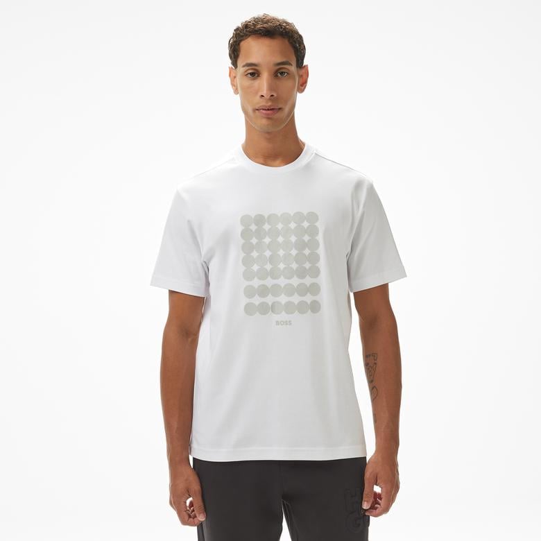 Boss Tee Print Striped C Erkek Beyaz T-Shirt