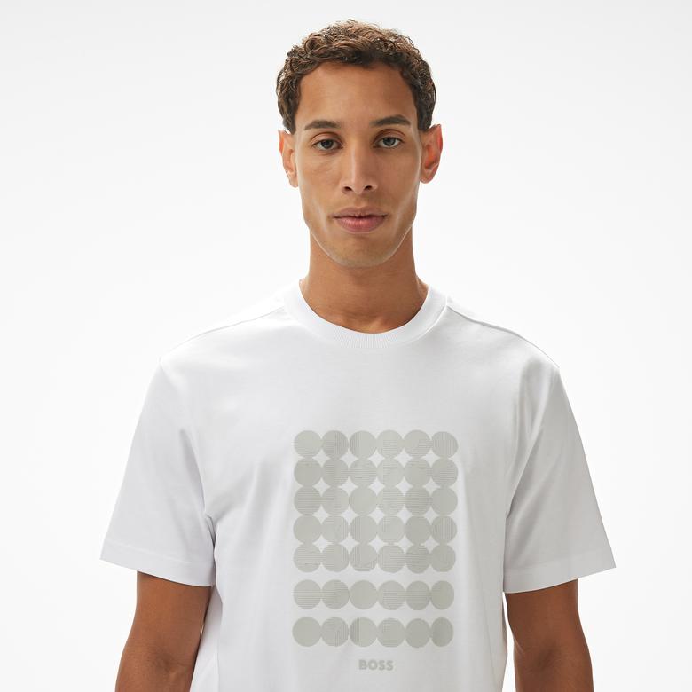 Boss Tee Print Striped C Erkek Beyaz T-Shirt