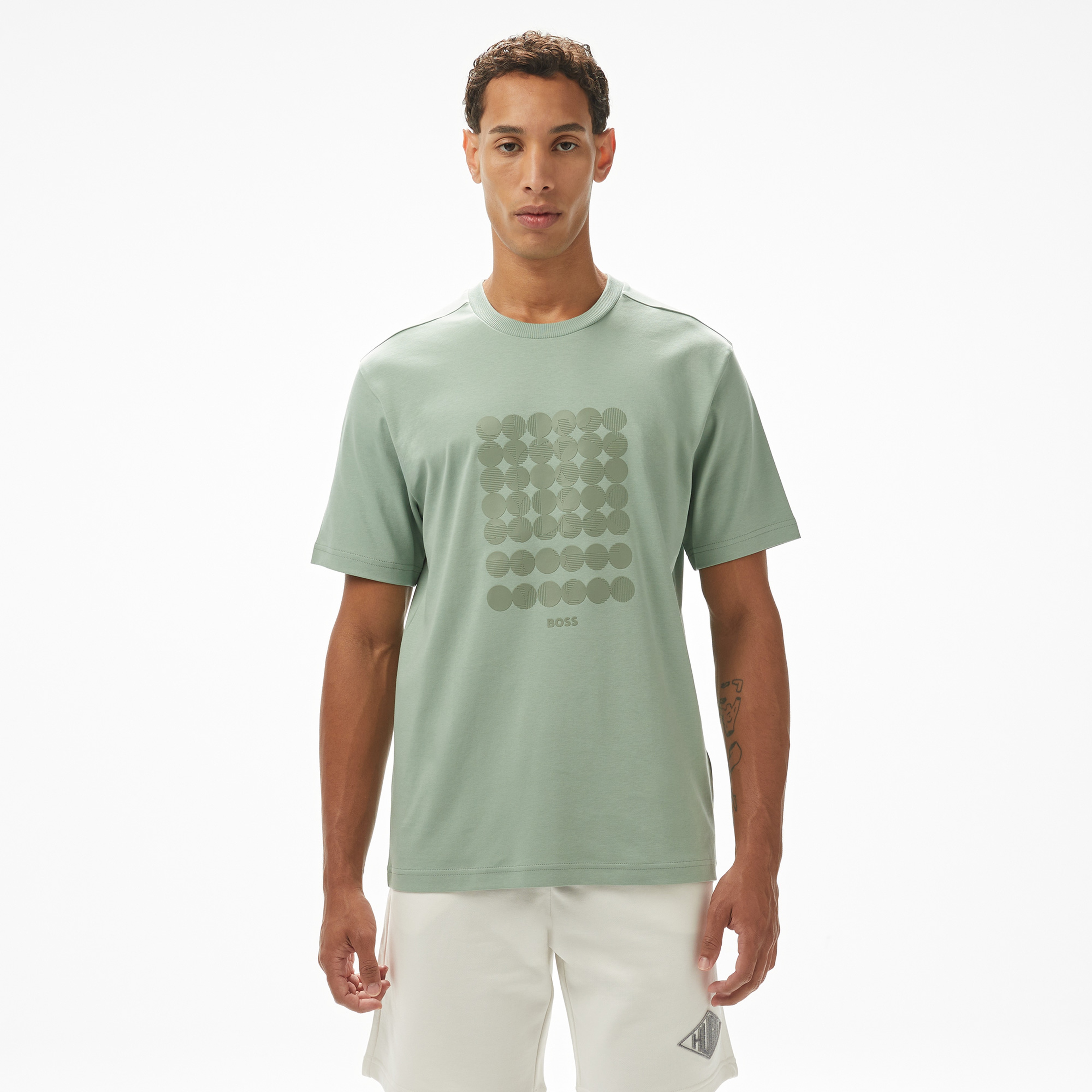 Boss Tee Print Striped C Erkek Yeşil T-Shirt