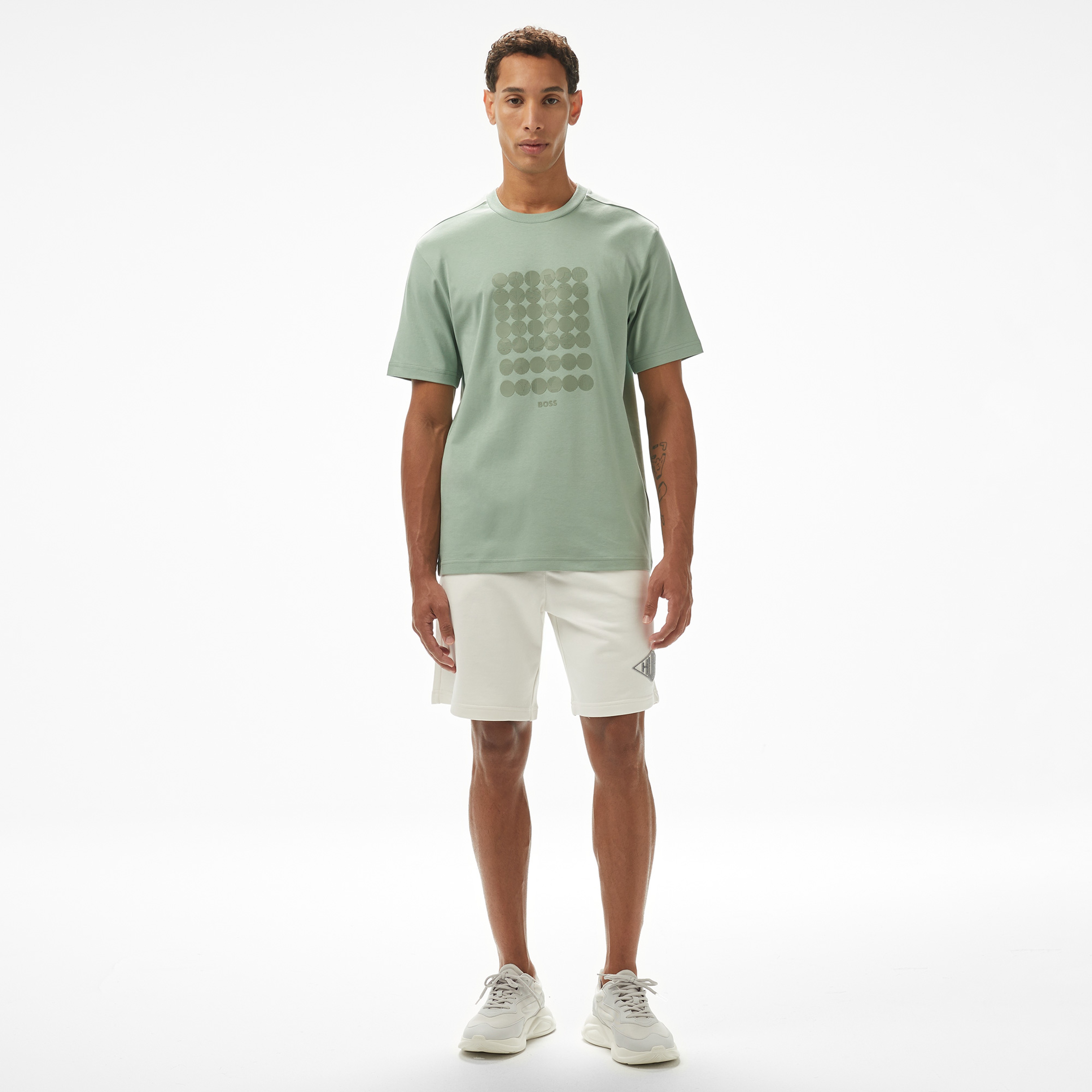 Boss Tee Print Striped C Erkek Yeşil T-Shirt