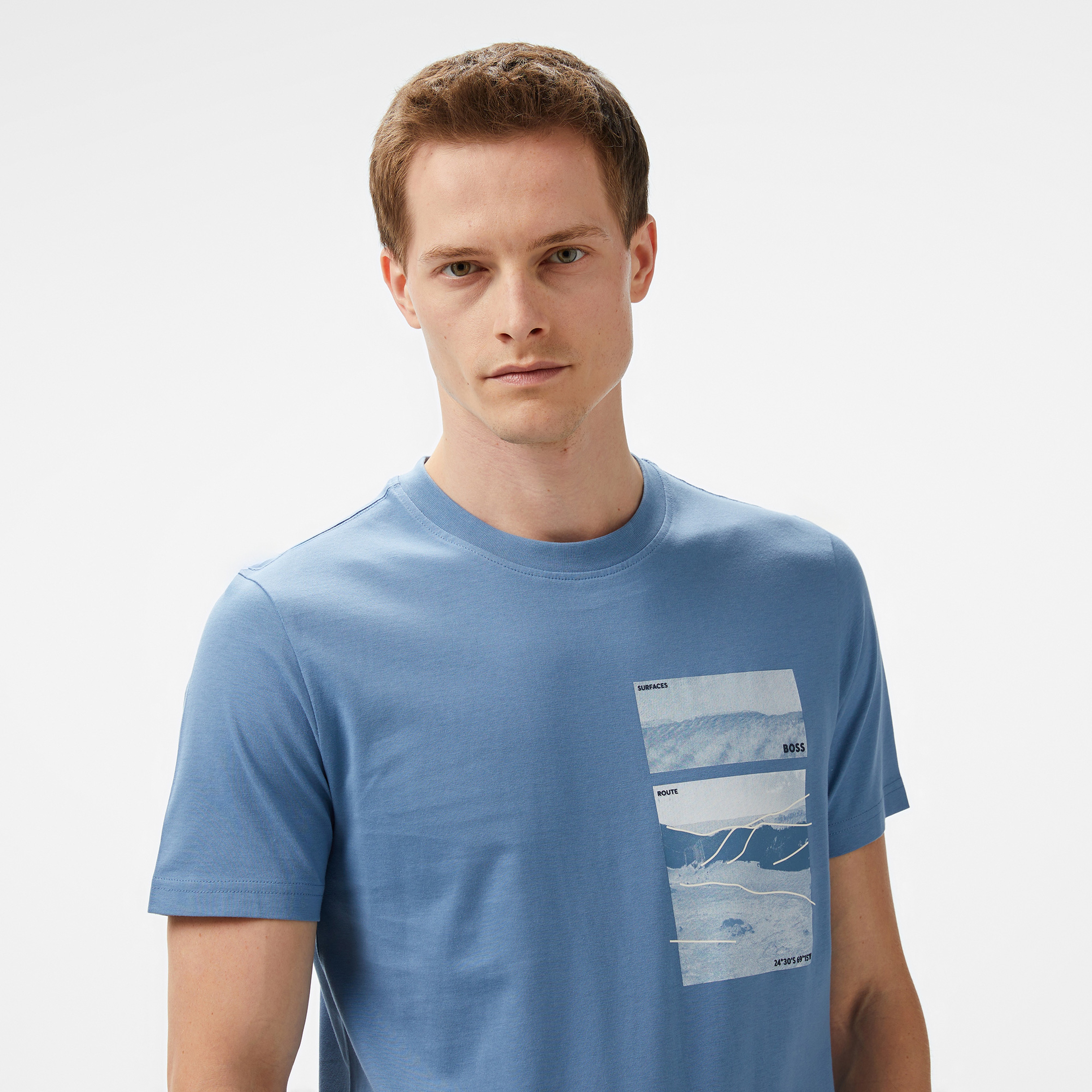 Boss Logo Erkek Mavi T-Shirt