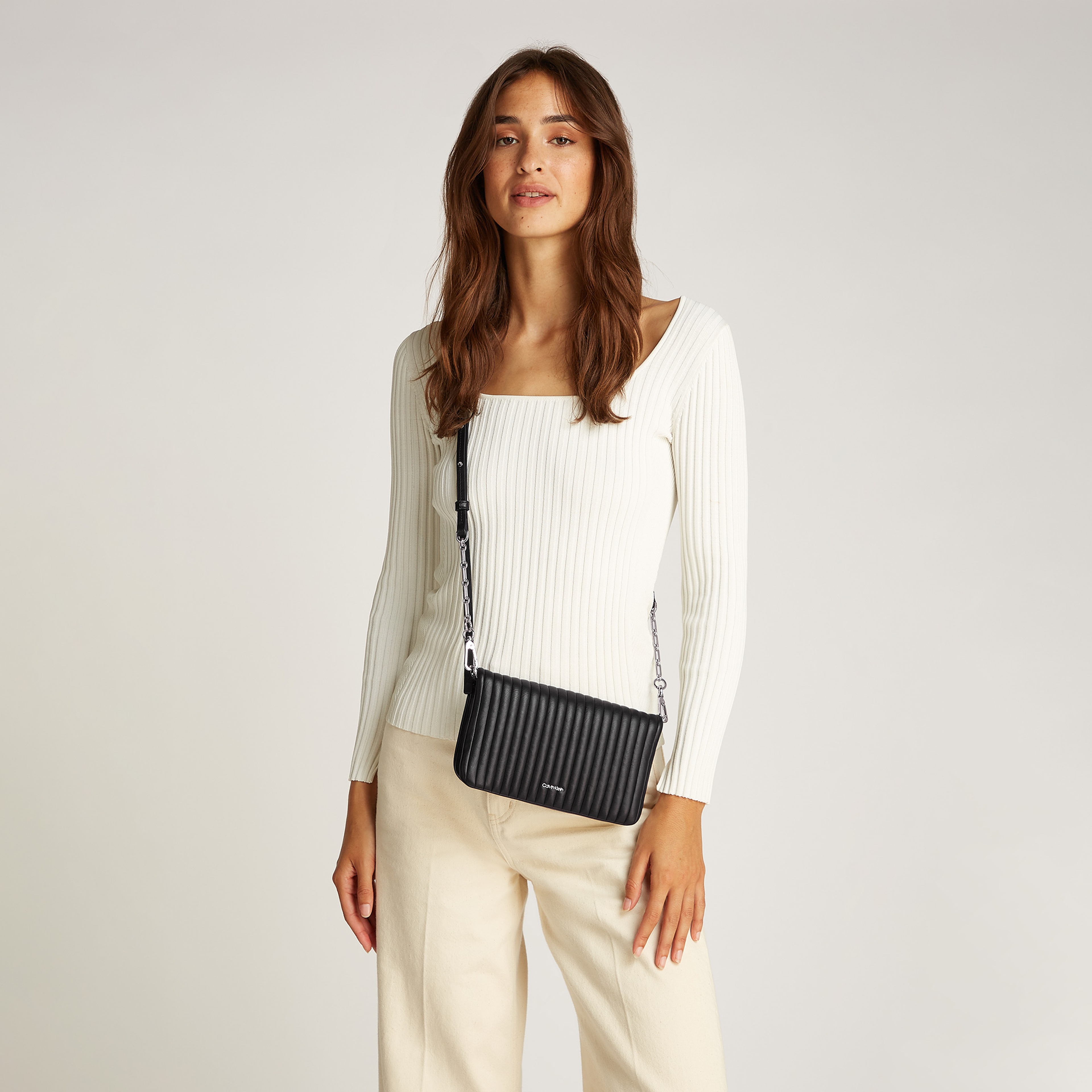 Calvin Klein Mini Line Quilt Crossbody Kadın Siyah El Çantası