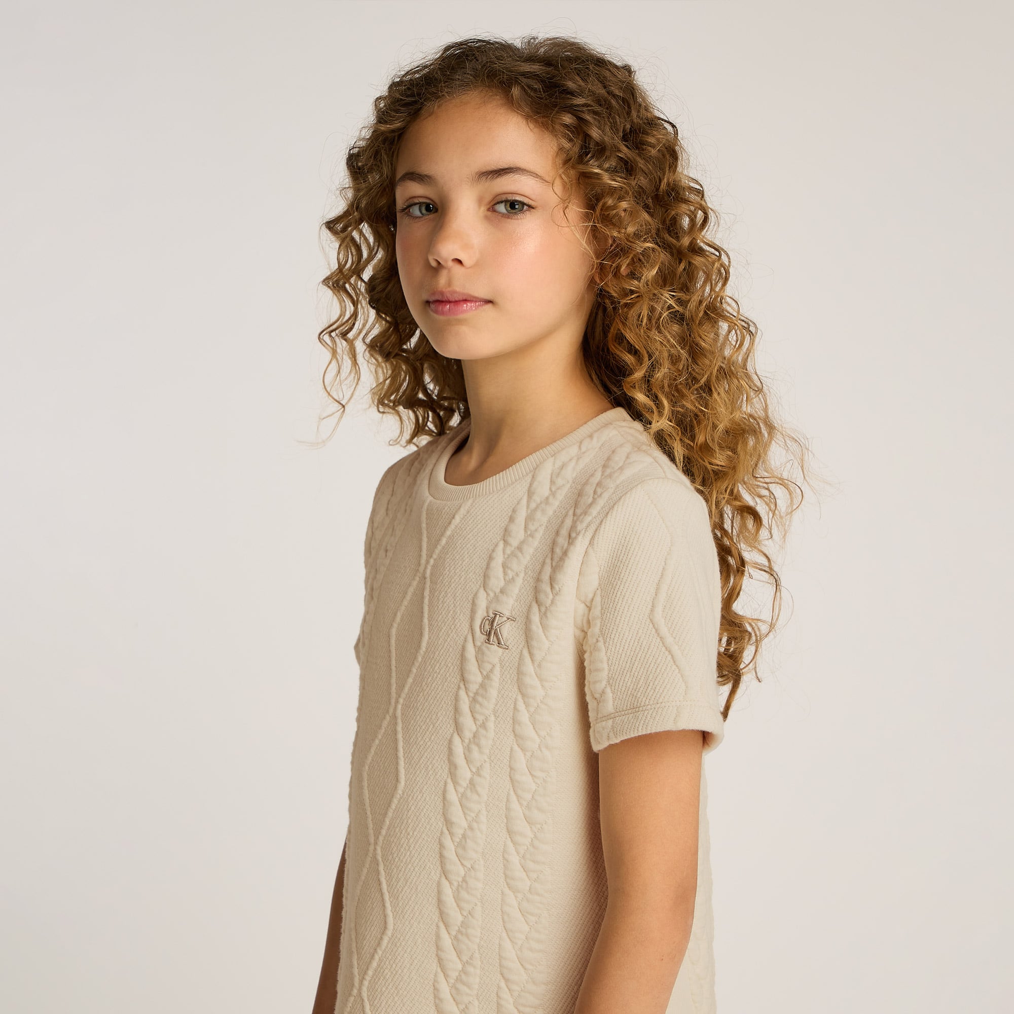 Calvin Klein Flare Cable Çocuk Bej Elbise