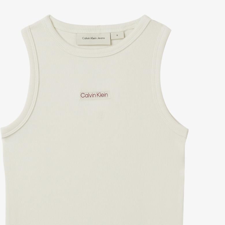 Calvin Klein Sıfır Kollu Çocuk Beyaz Elbise