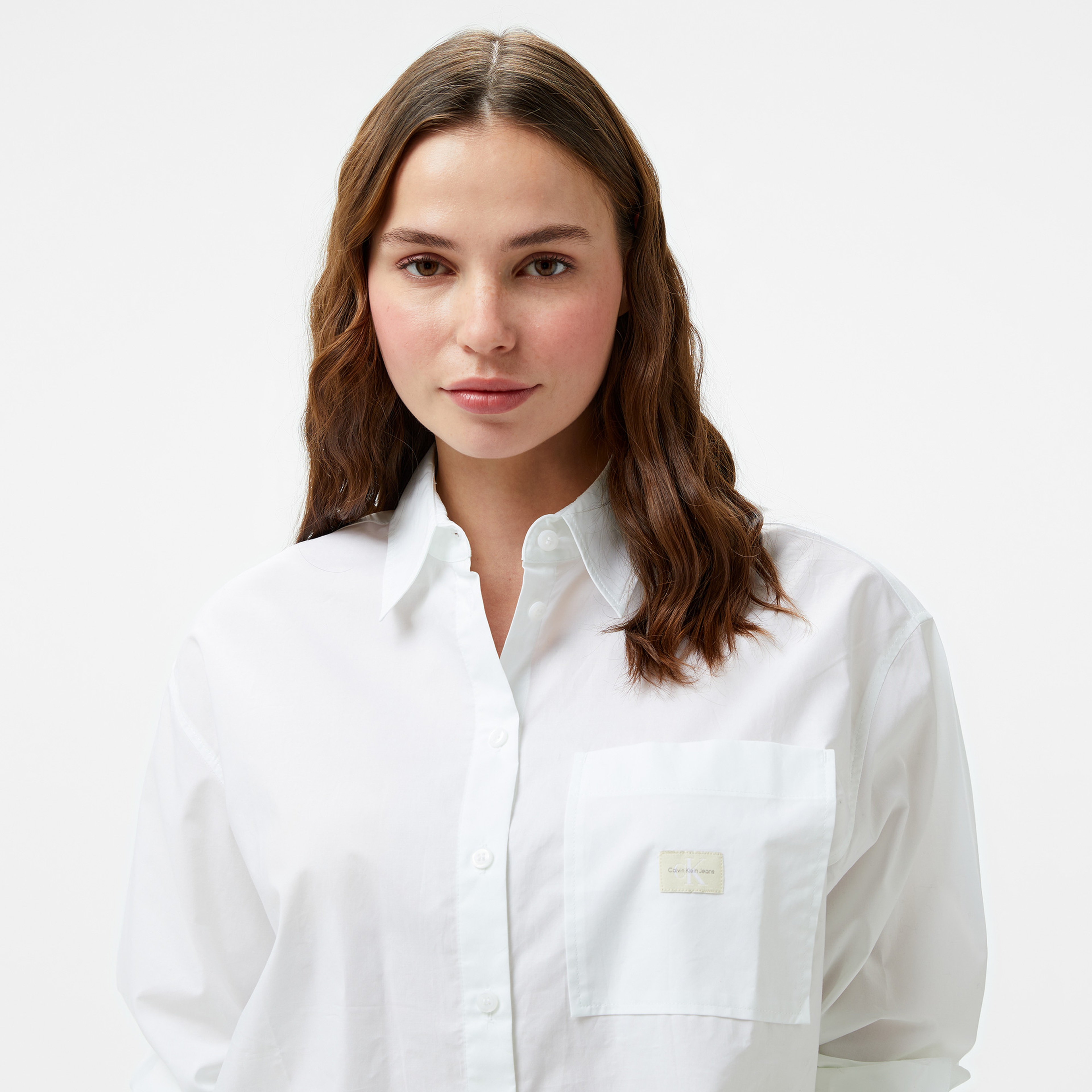 Calvin Klein Jeans Woven Label Relaxed Shırt Kadın Beyaz Gömlek