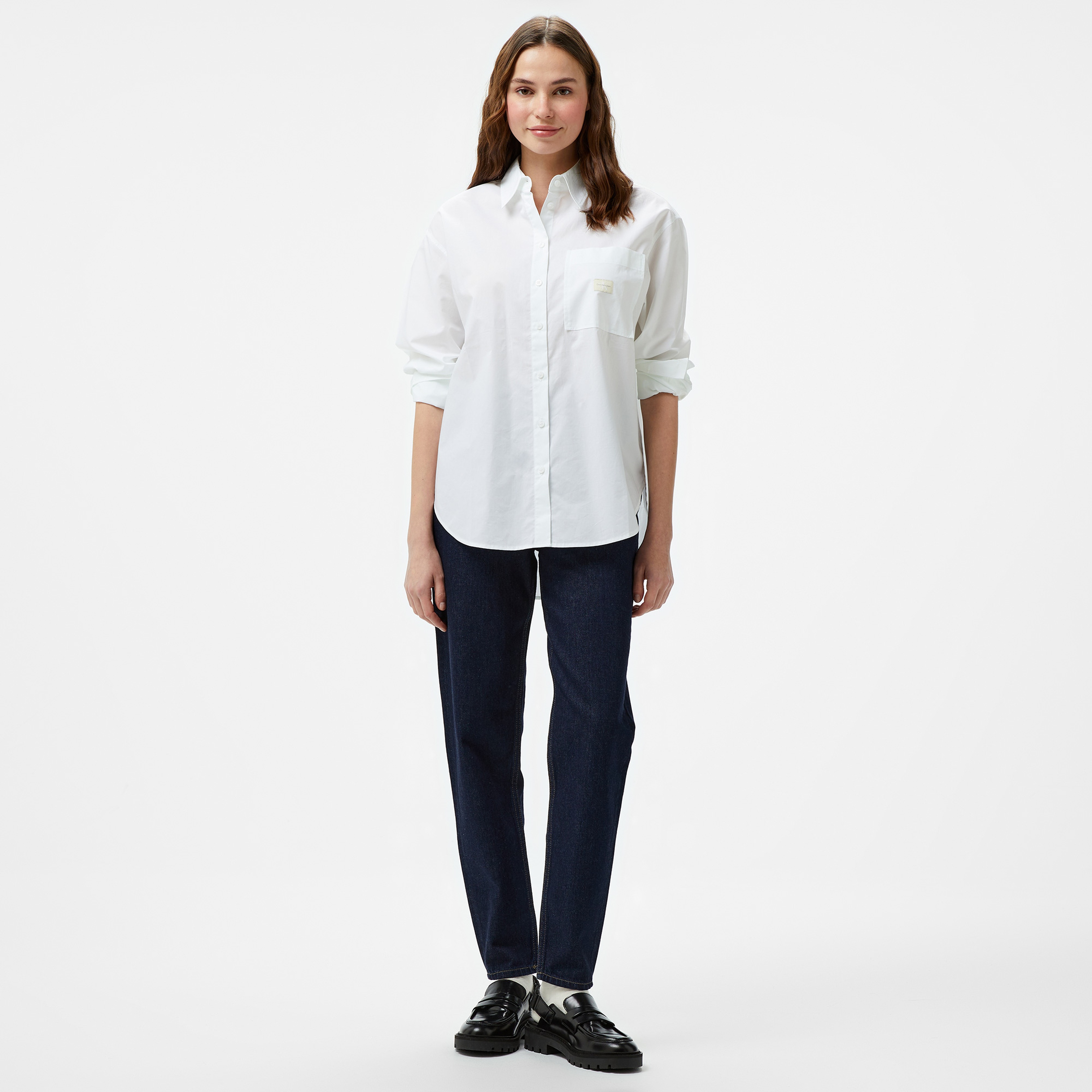 Calvin Klein Jeans Woven Label Relaxed Shırt Kadın Beyaz Gömlek