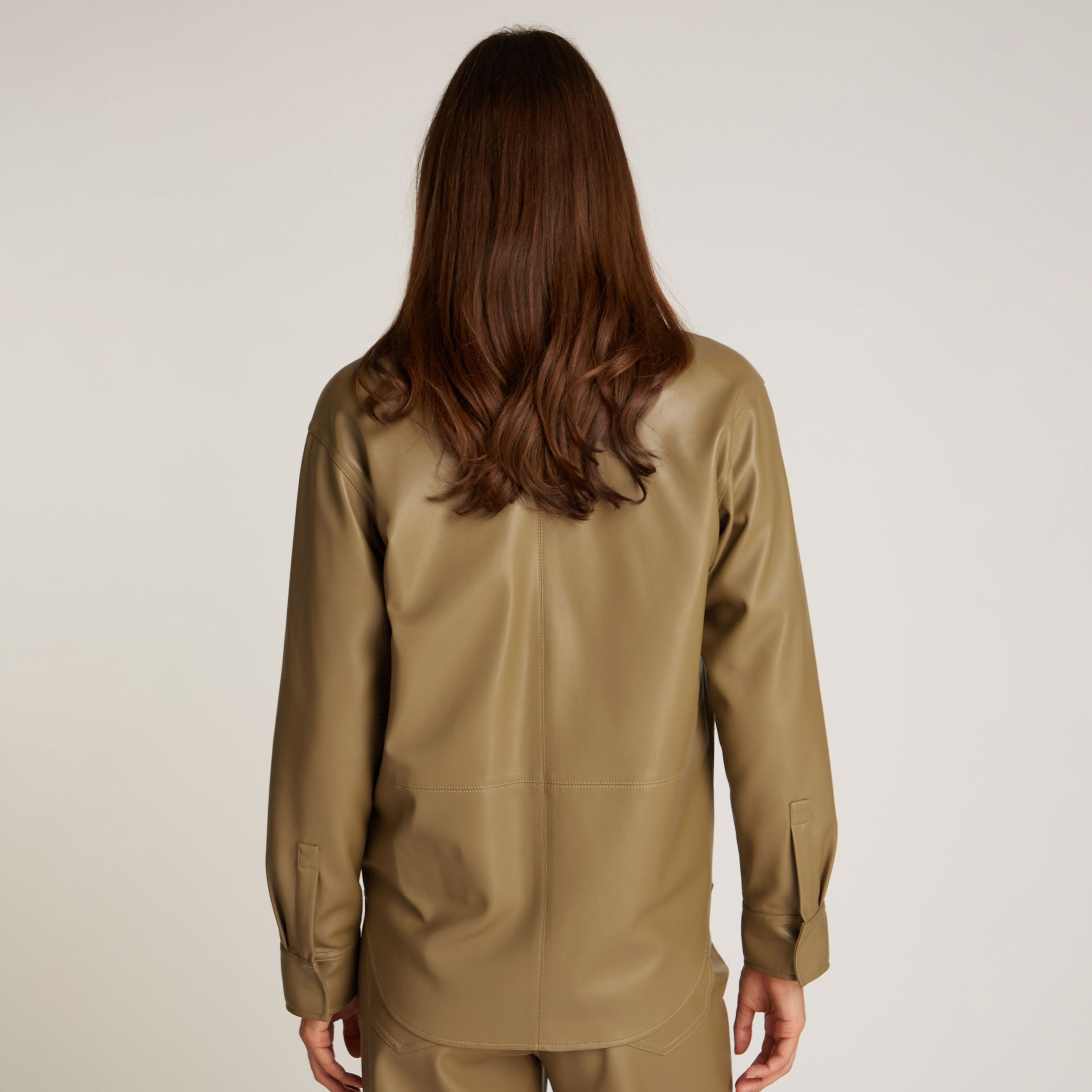 Calvin Klein Faux Leather Regular Kadın Yeşil Gömlek