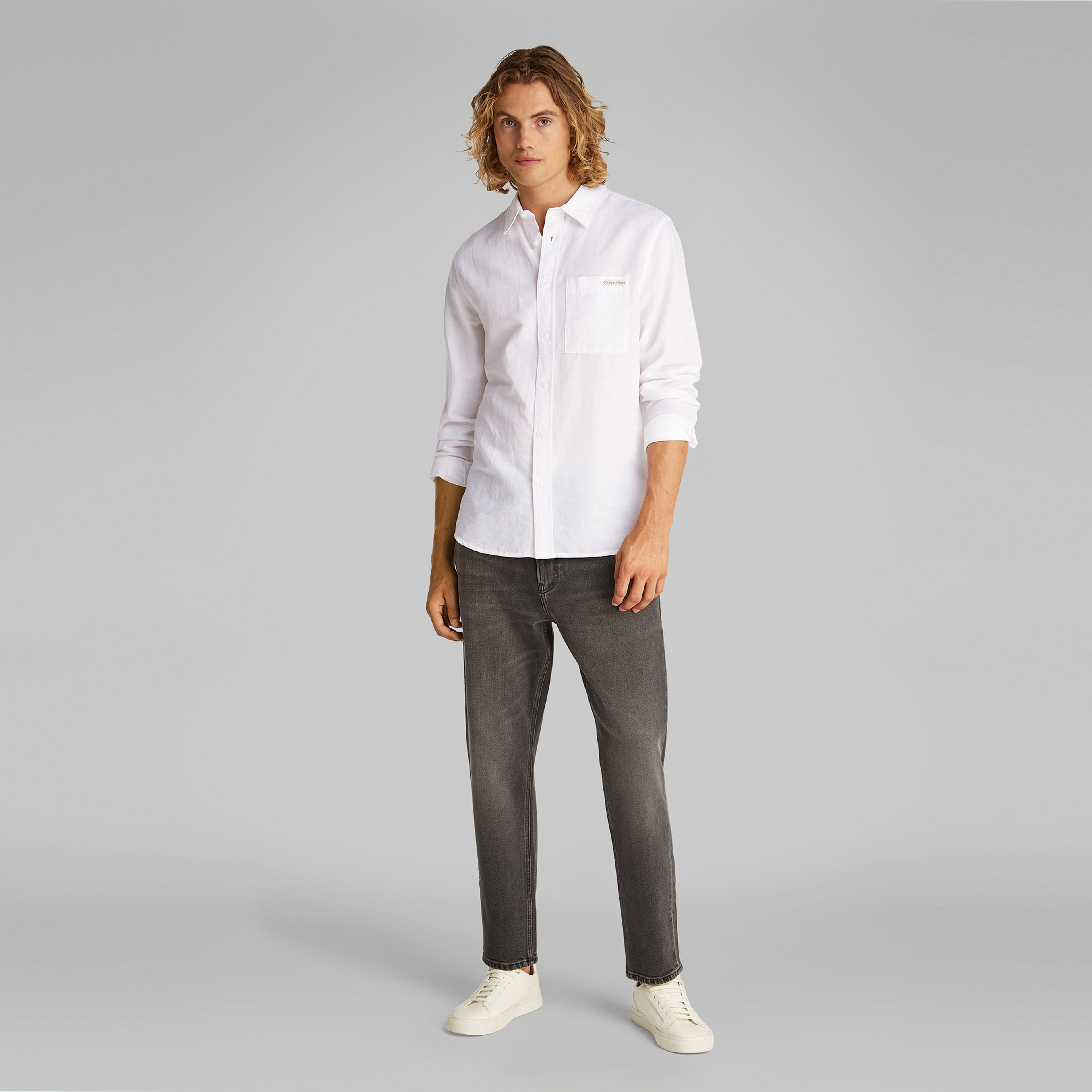 Calvin Klein Linen Cotton Erkek Beyaz Gömlek