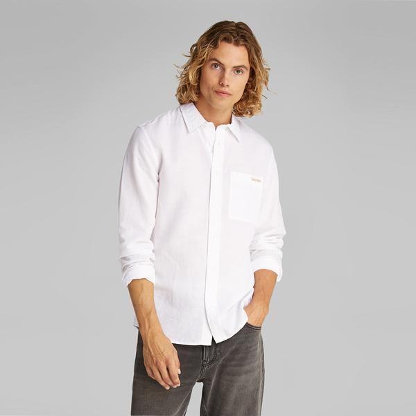 Calvin Klein Linen Cotton Erkek Beyaz Gömlek
