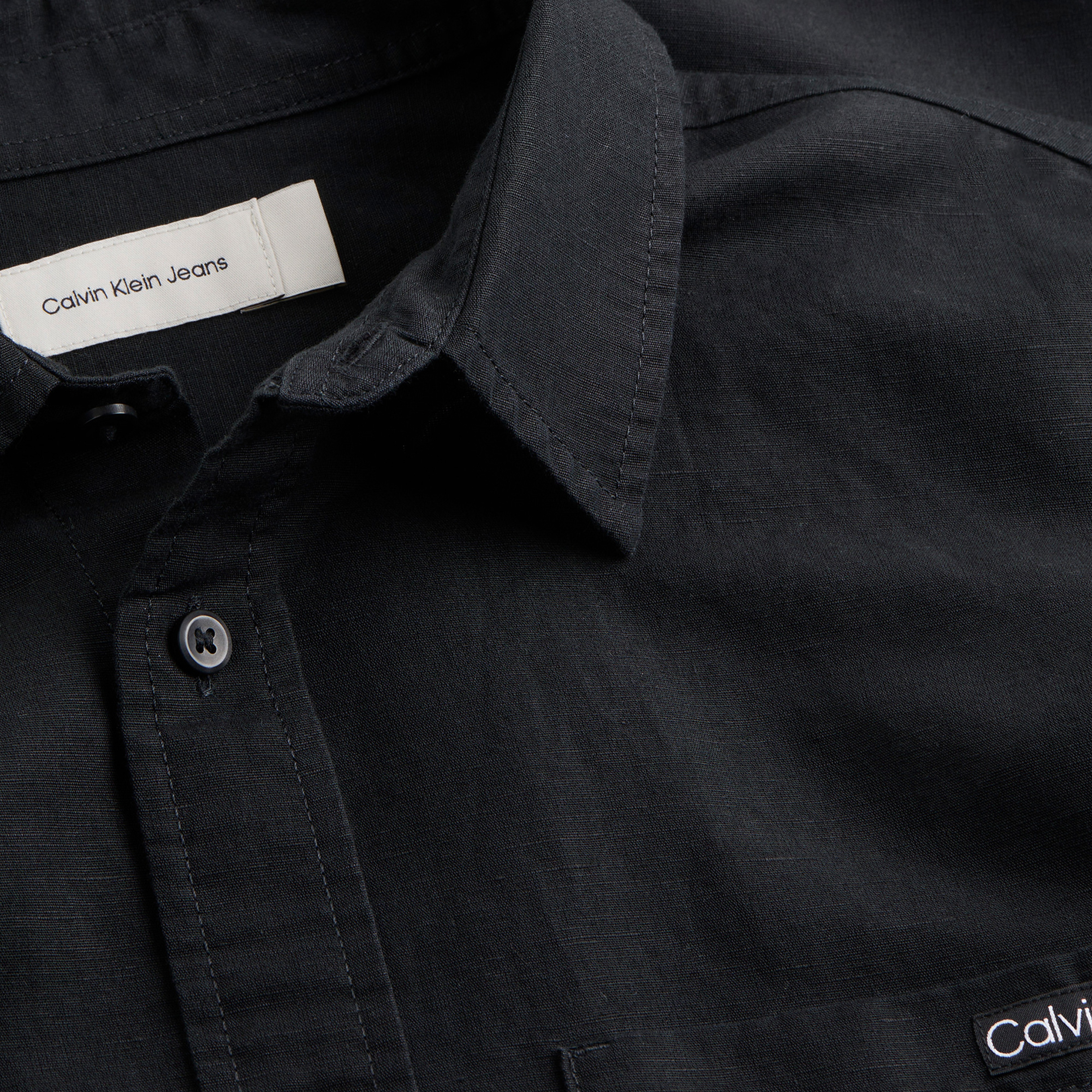 Calvin Klein Linen Cotton Erkek Siyah Gömlek