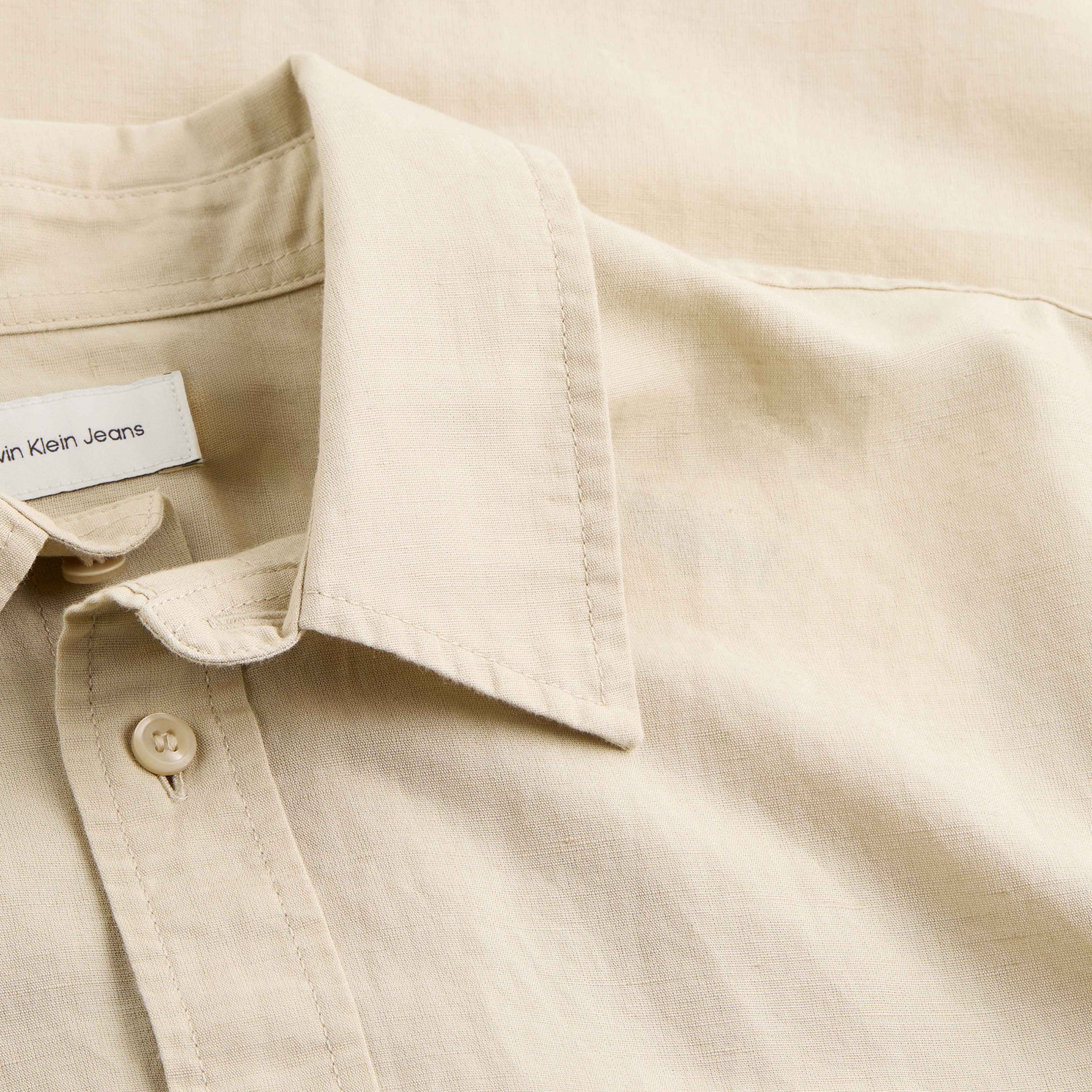 Calvin Klein Linen Cotton Erkek Gri Gömlek