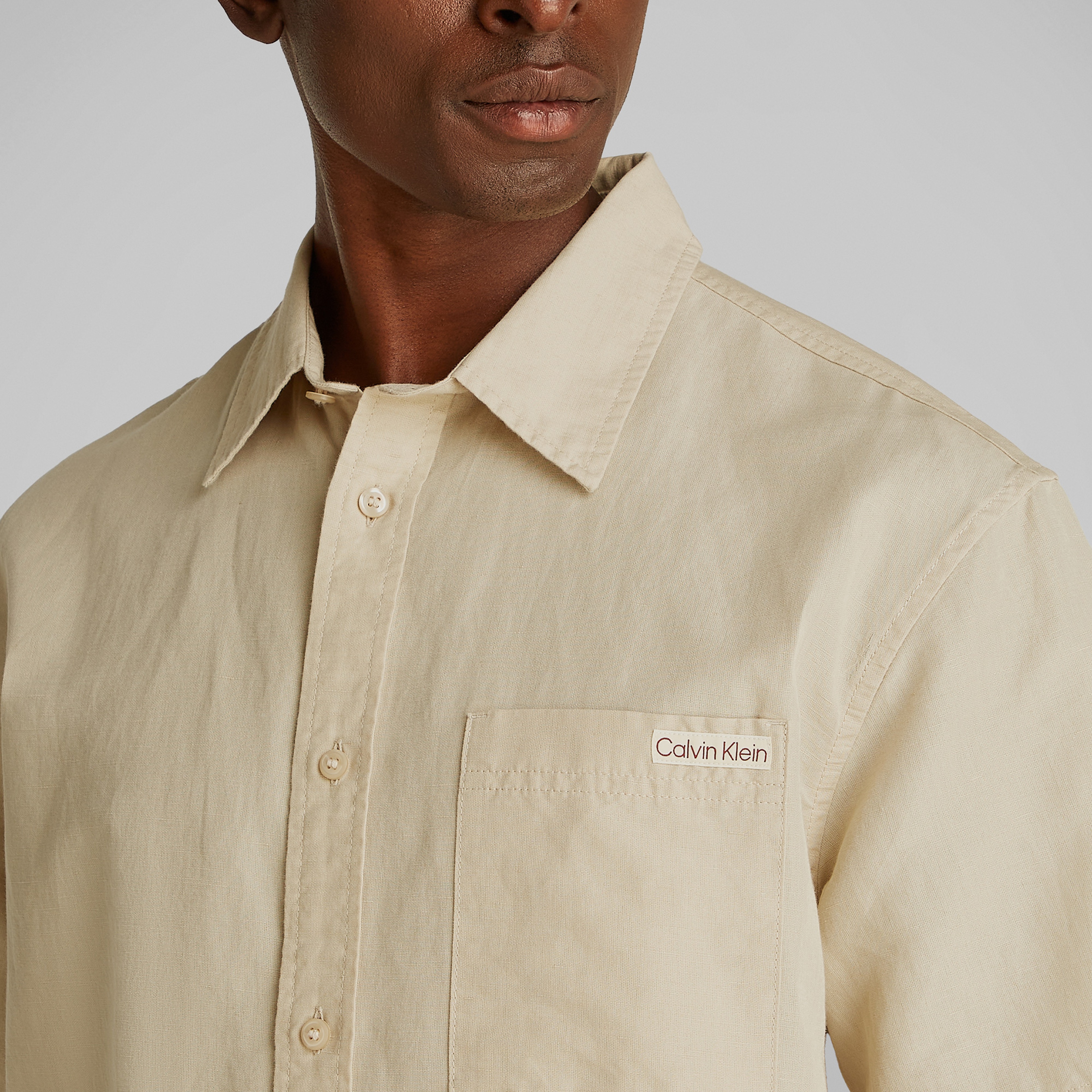 Calvin Klein Linen Cotton Erkek Gri Gömlek