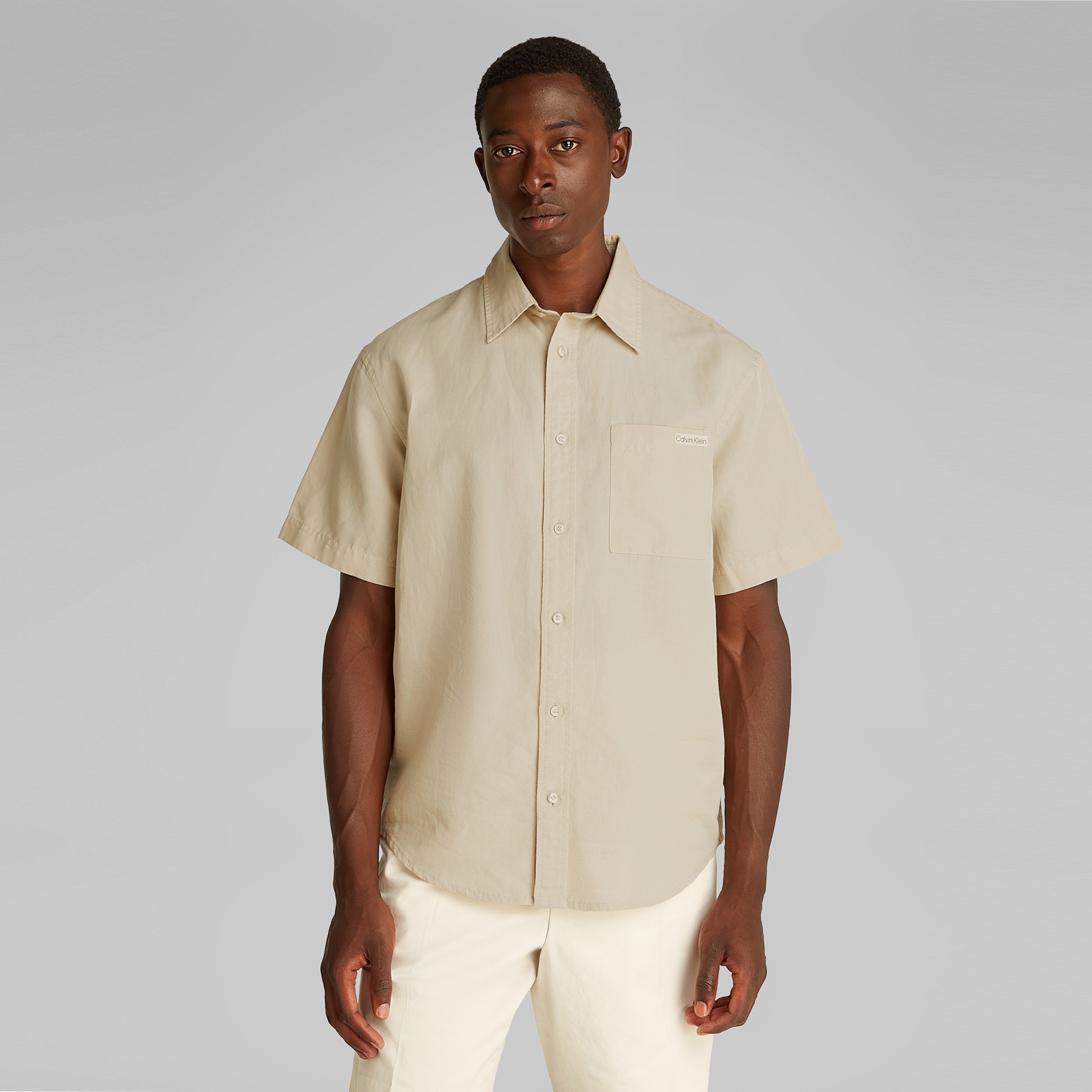 Calvin Klein Linen Cotton Erkek Gri Gömlek