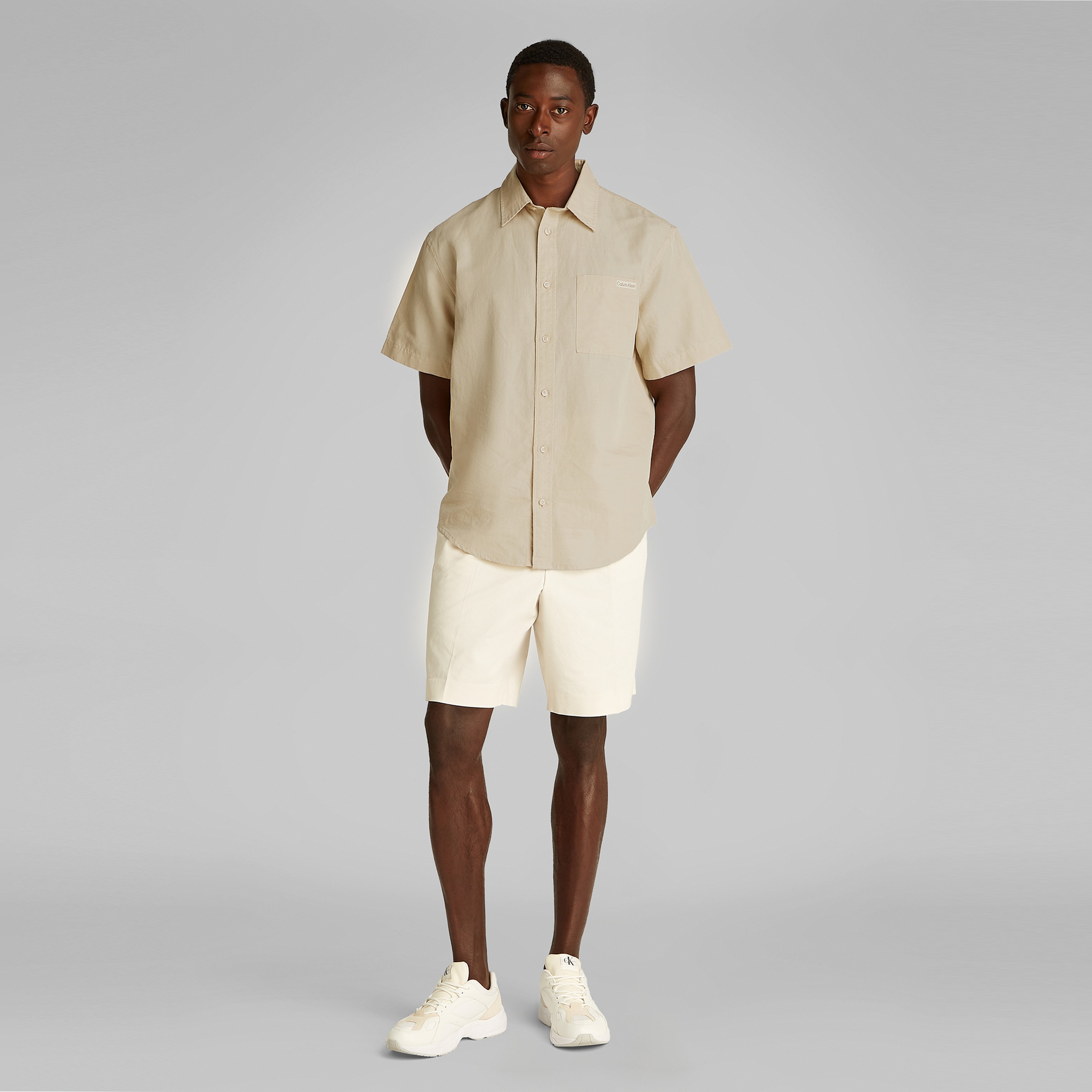 Calvin Klein Linen Cotton Erkek Gri Gömlek