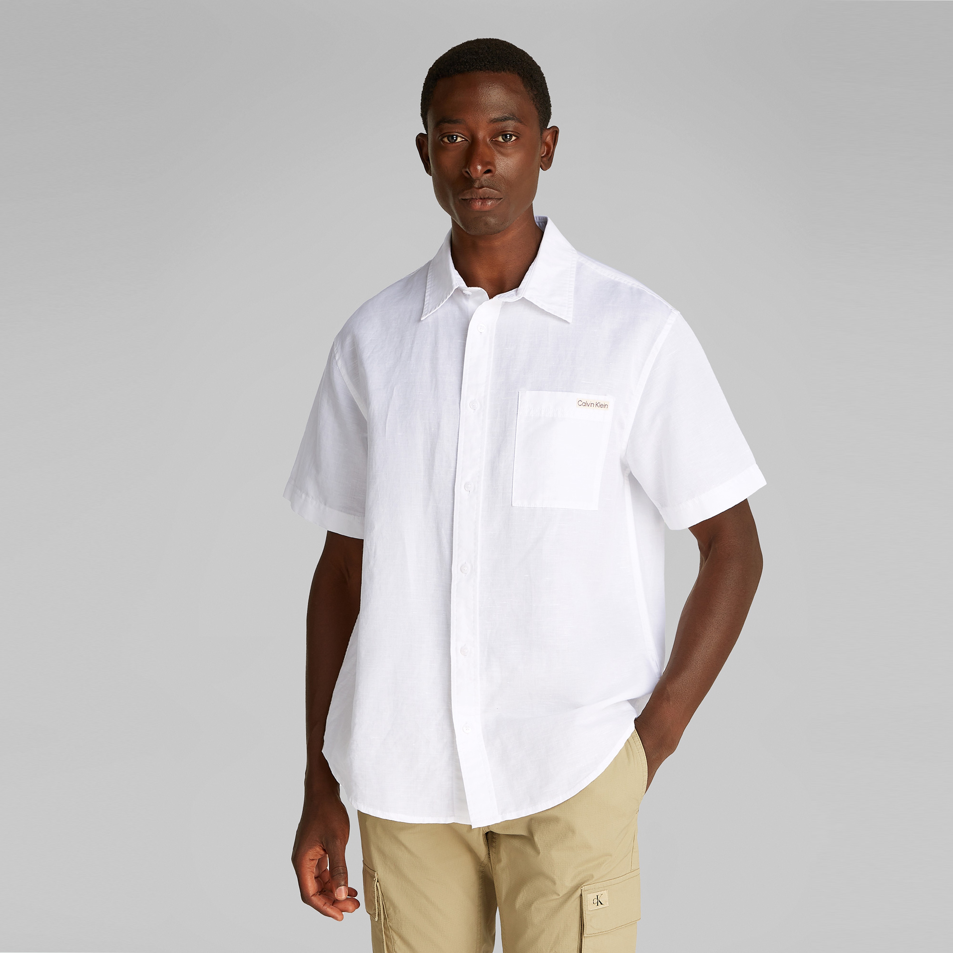 Calvin Klein Linen Cotton Erkek Beyaz Gömlek